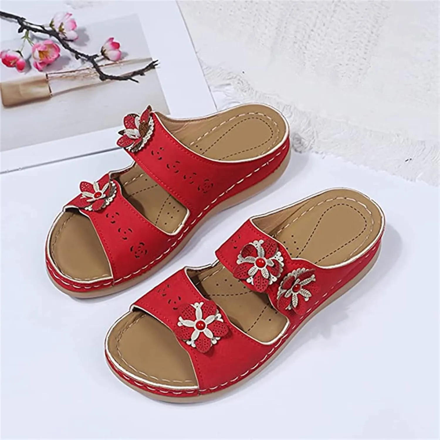 Ladmiple Sandals Women Dressy Summer Flat Flip Flops Orthopedic Arch Support Comfortable Walking Orthotic Slides Beach Shoes