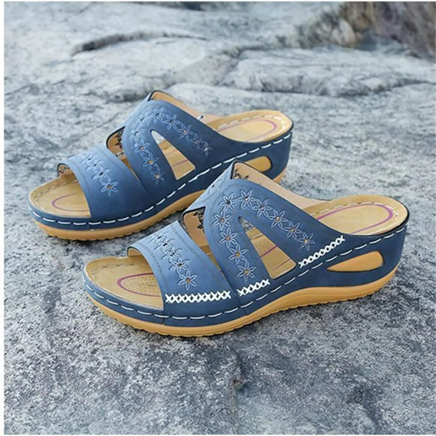 Ladmiple Sandals Women Dressy Summer Flat Walking Comfortable Orthotic Flips Flops Arch Support Orthopedic Slides Slippers