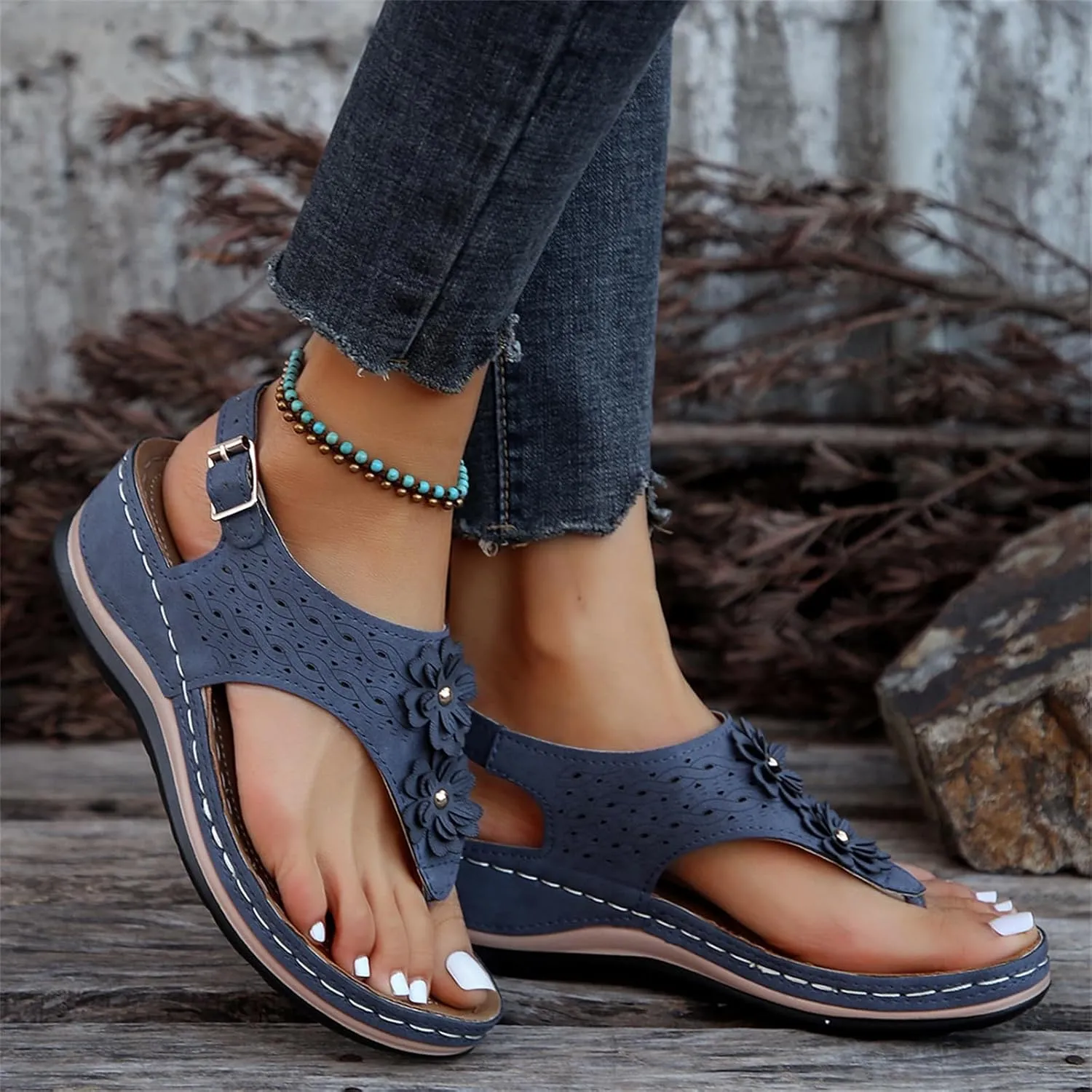 Ladmiple Sandals Women Dressy Summer Wedge Comfortable Walking Orthopedic Flip Flops Orthotic Slides with Arch Support 2024