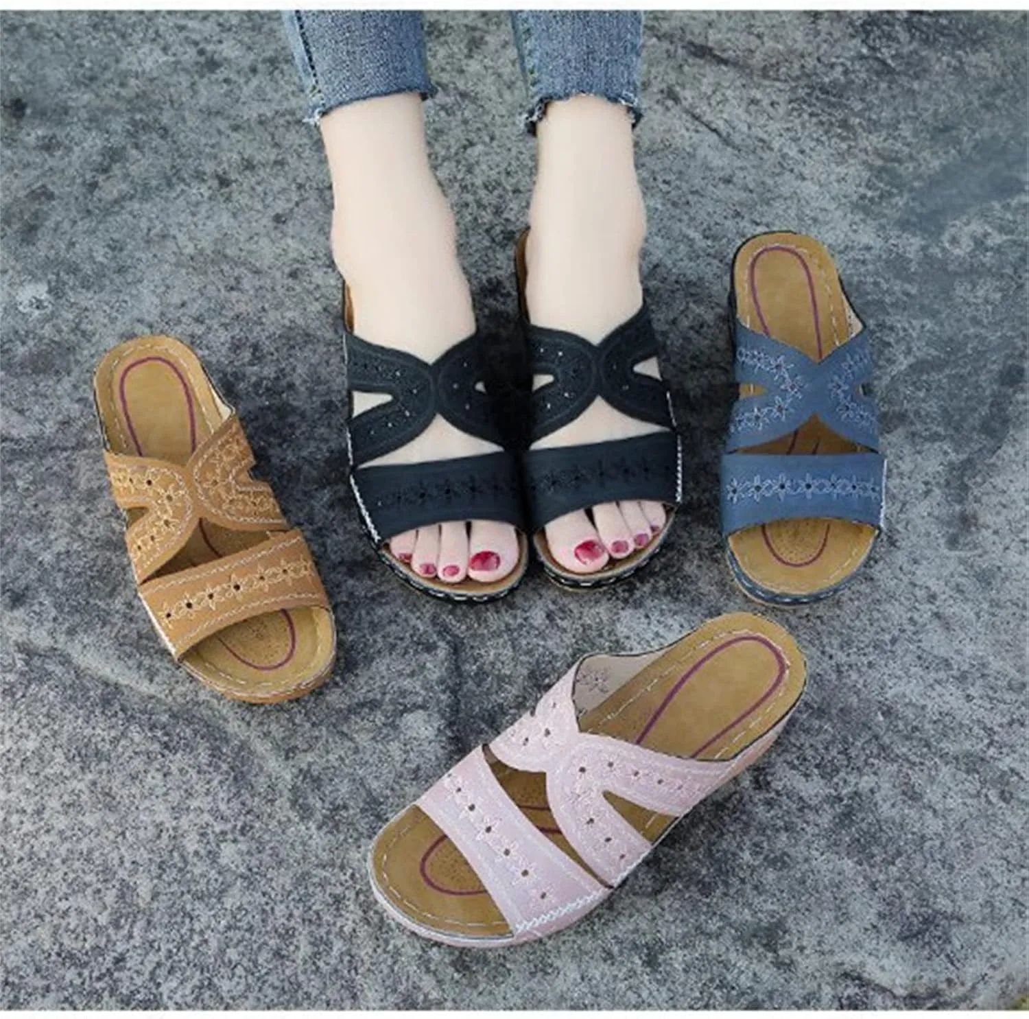 Ladmiple Sandals Women Dressy Summer Wedge Orthotic Slides Comfortable Orthopedic Walking Flip Flops with Arch Support 2024