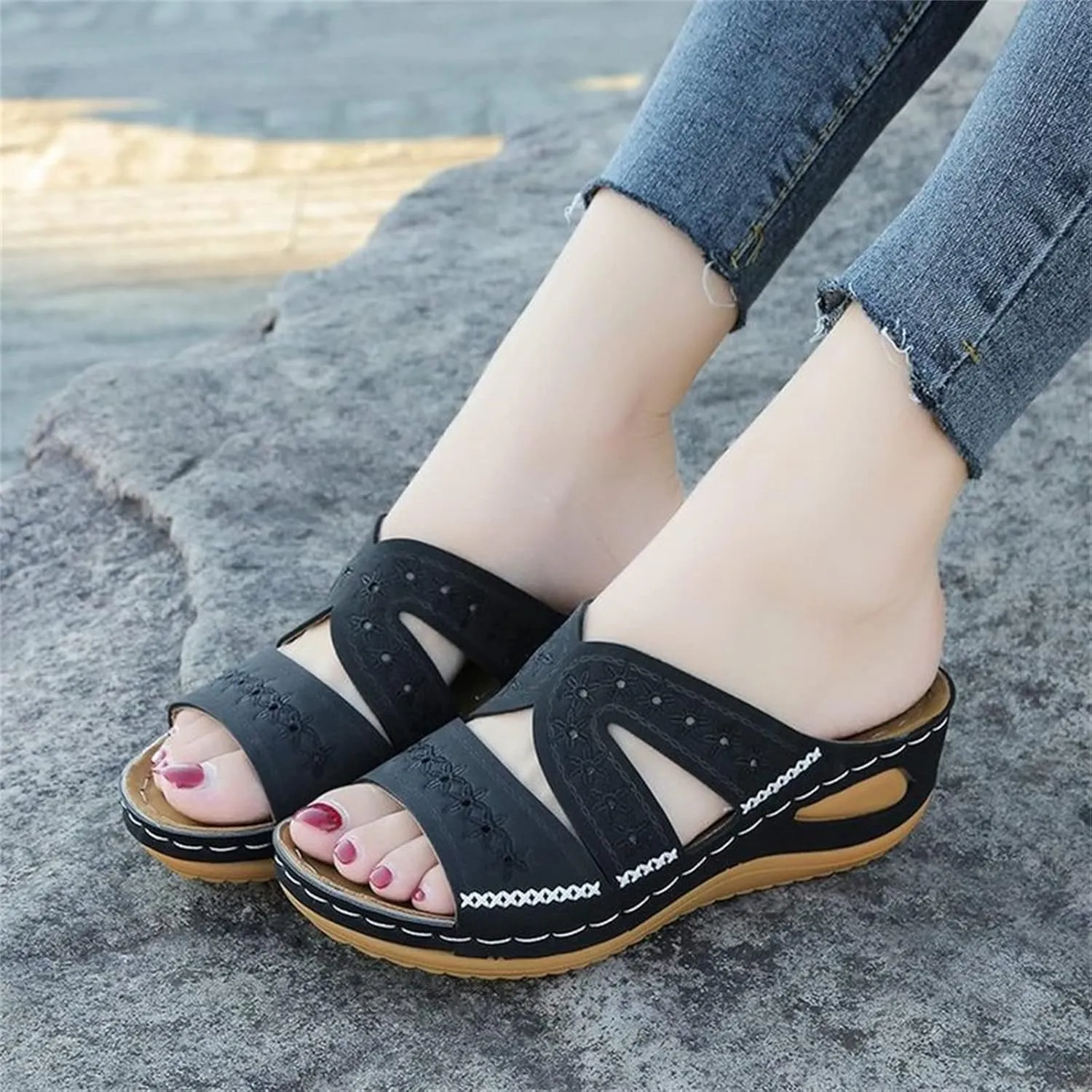 Ladmiple Sandals Women Dressy Summer Wedge Orthotic Slides Comfortable Orthopedic Walking Flip Flops with Arch Support 2024