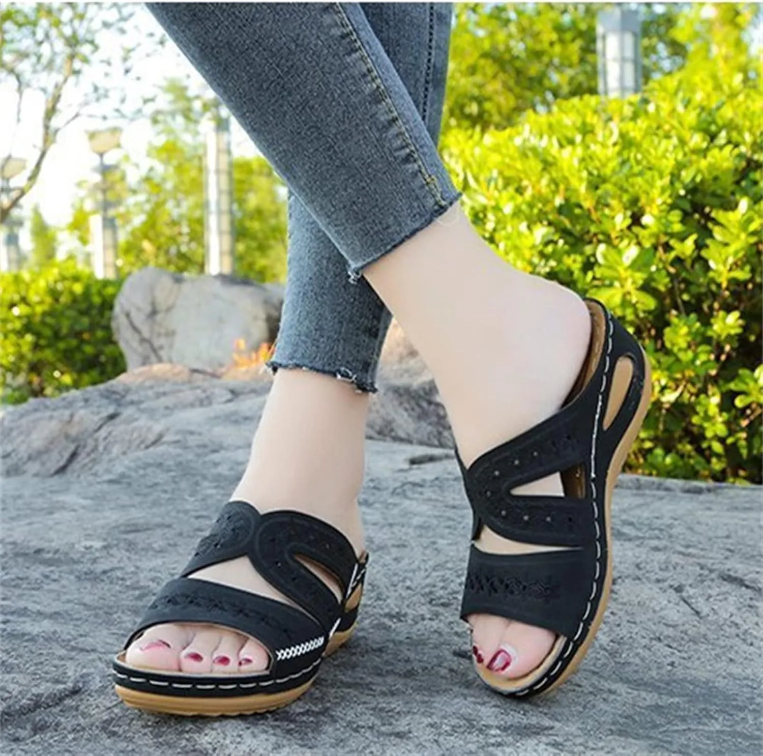 Ladmiple Sandals Women Dressy Summer Wedge Orthotic Slides Comfortable Orthopedic Walking Flip Flops with Arch Support 2024
