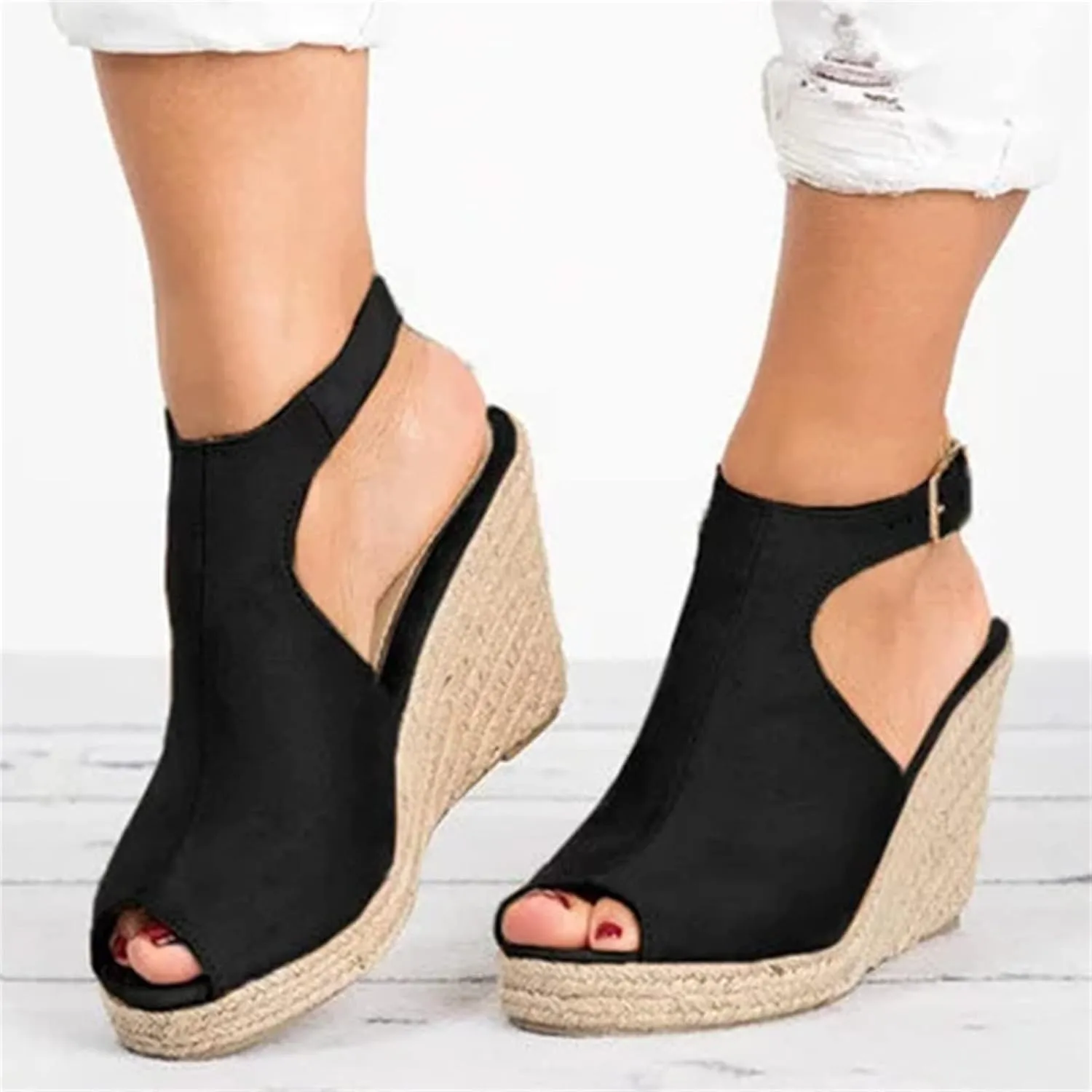 Ladmiple Sandals Women Dressy Wedge Platform Sandals Ankle Strap Open Toe Espadrille Sandals Slip On Casual Summer Shoes