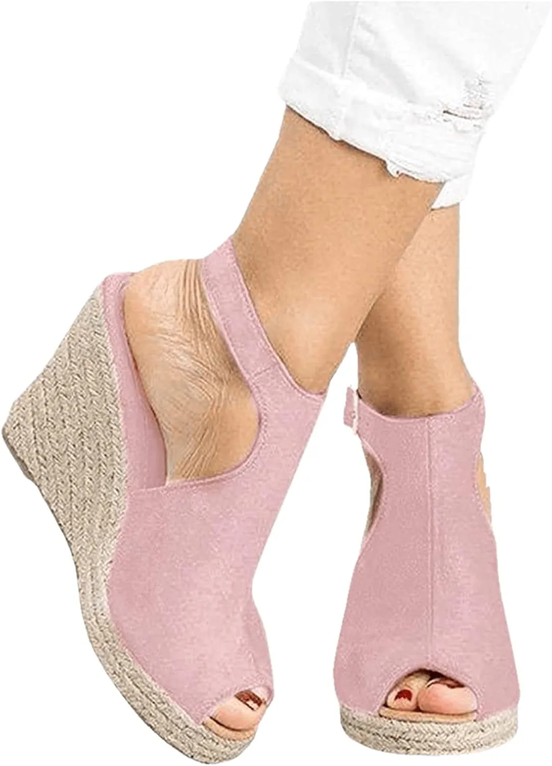 Ladmiple Sandals Women Dressy Wedge Platform Sandals Ankle Strap Open Toe Espadrille Sandals Slip On Casual Summer Shoes