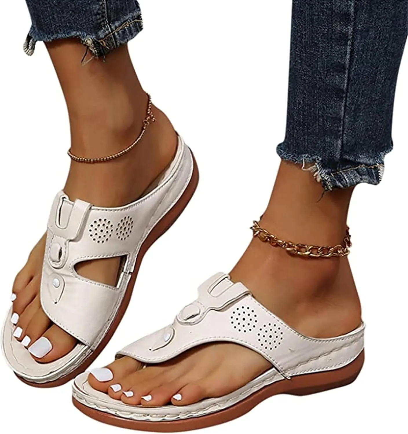 Ladmiple Sandals Women Wedge Comfortable Orthopedic Arch Support Flip Flops Dressy Summer Walking Orthotic Slides 2024