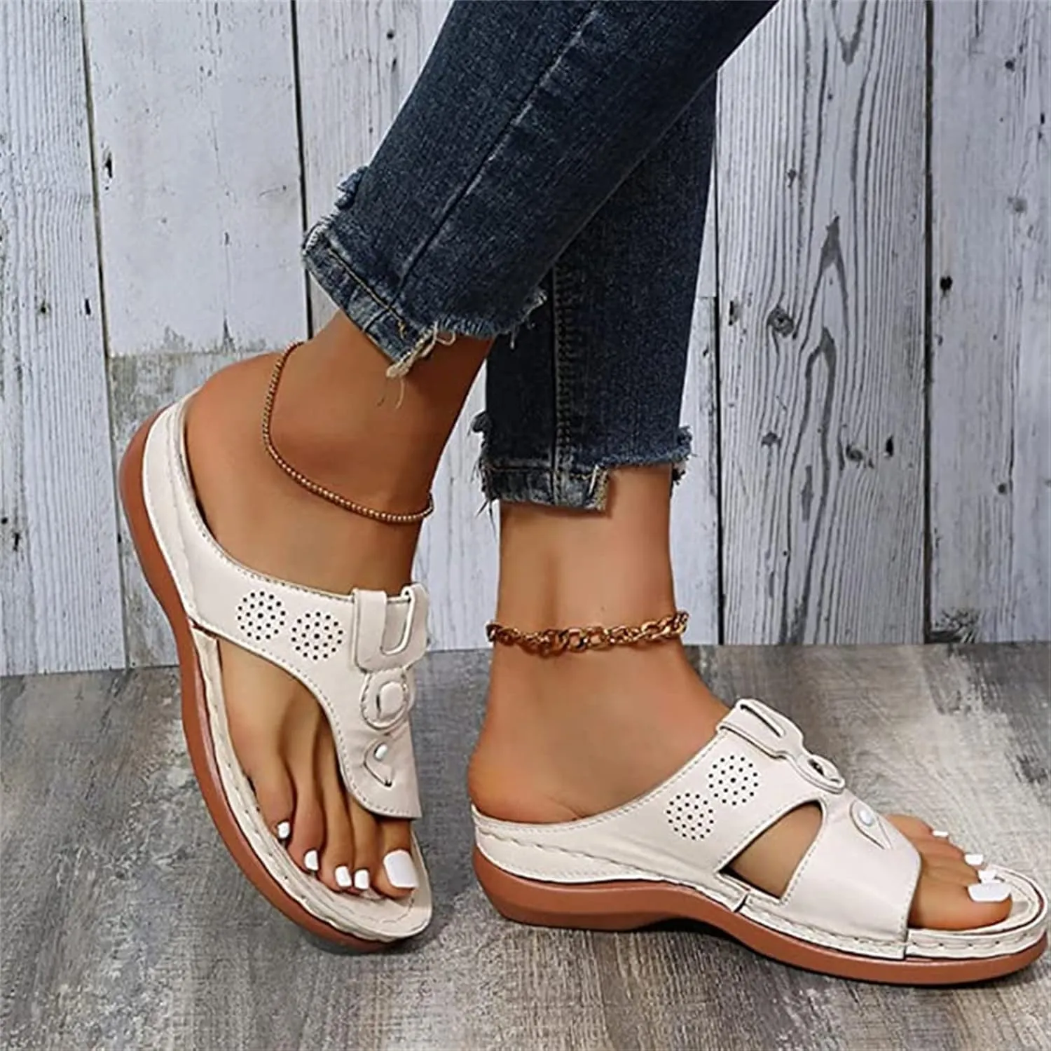 Ladmiple Sandals Women Wedge Comfortable Orthopedic Arch Support Flip Flops Dressy Summer Walking Orthotic Slides 2024