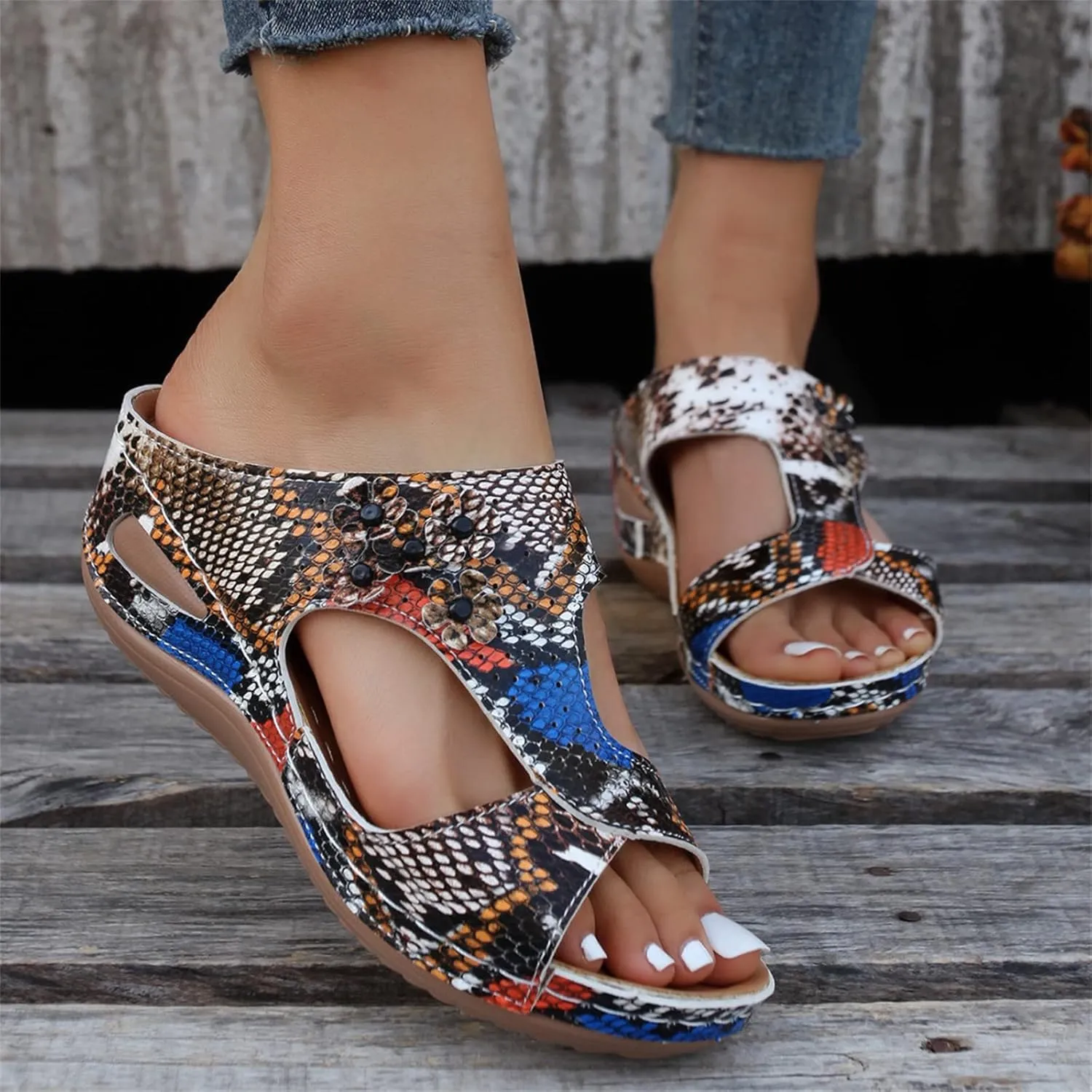 Ladmiple Sandals Women Wedge Low Heel Comfort Orthotic Walking Slides Open Toe Arch Support Summer Orthopedic Flip Flops
