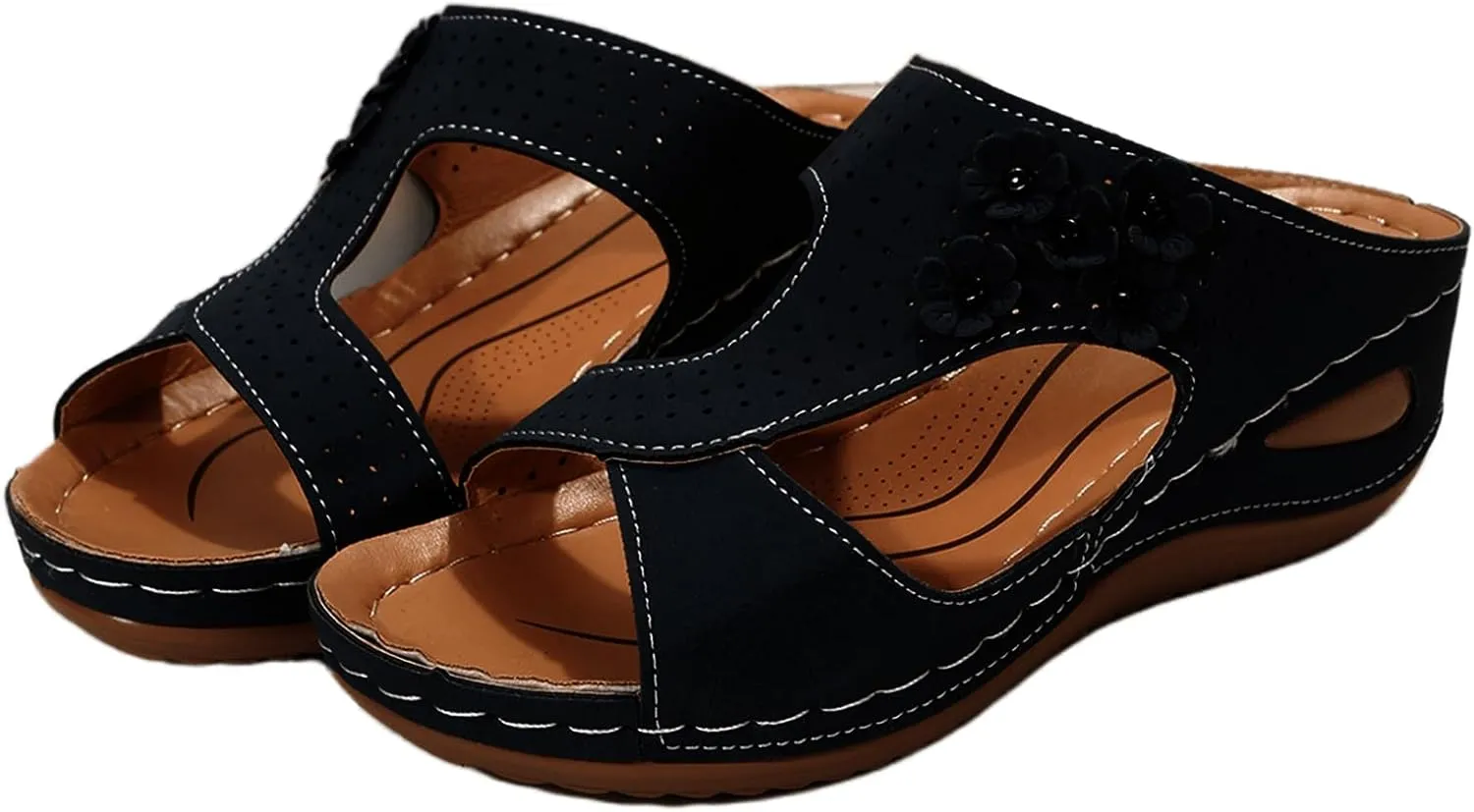 Ladmiple Sandals Women Wedge Low Heel Comfort Orthotic Walking Slides Open Toe Arch Support Summer Orthopedic Flip Flops
