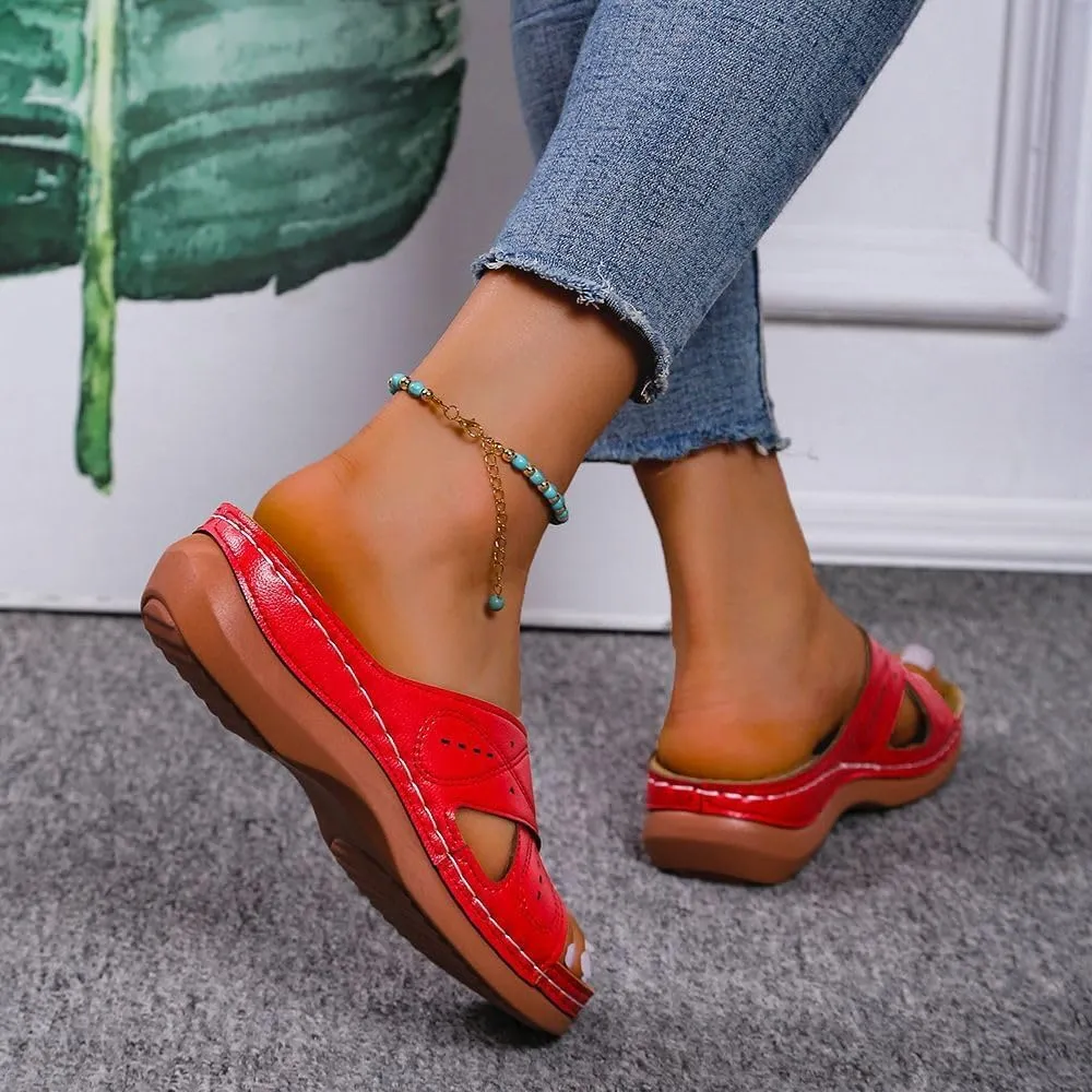 Ladmiple Sandals Women Wedge Slip On Arch Support Orthopedic Slides Slippers Comfortable Dressy Summer Orthotic Flip Flops