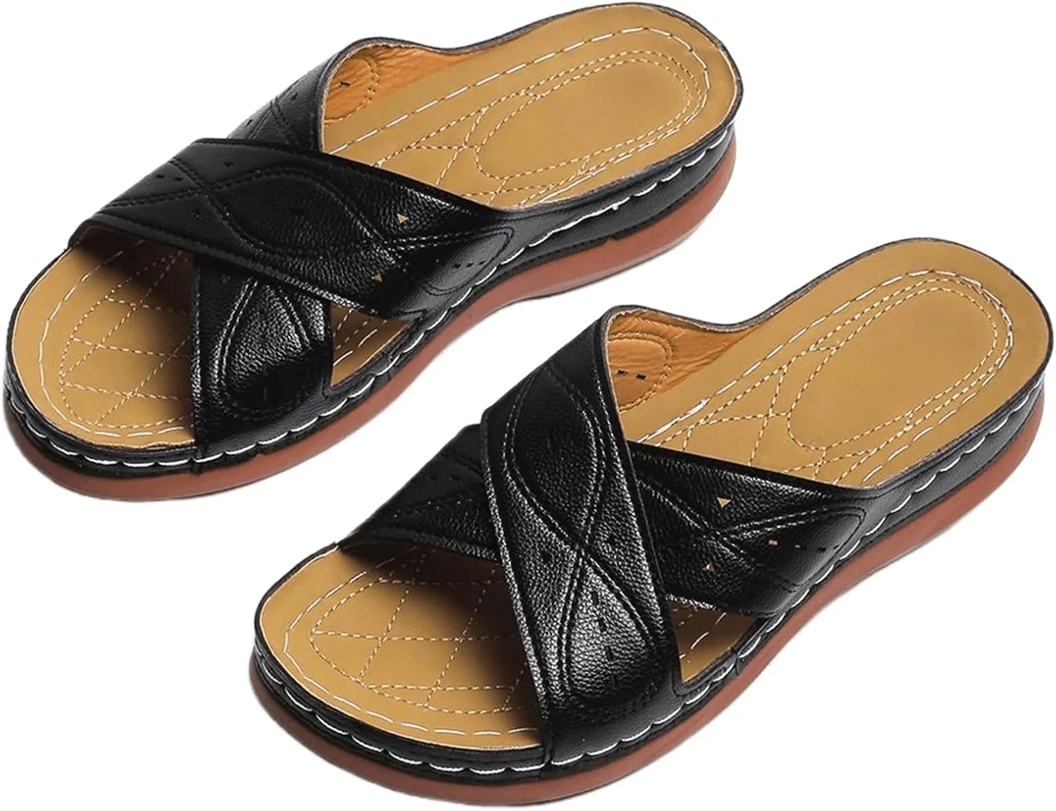 Ladmiple Sandals Women Wedge Slip On Arch Support Orthopedic Slides Slippers Comfortable Dressy Summer Orthotic Flip Flops