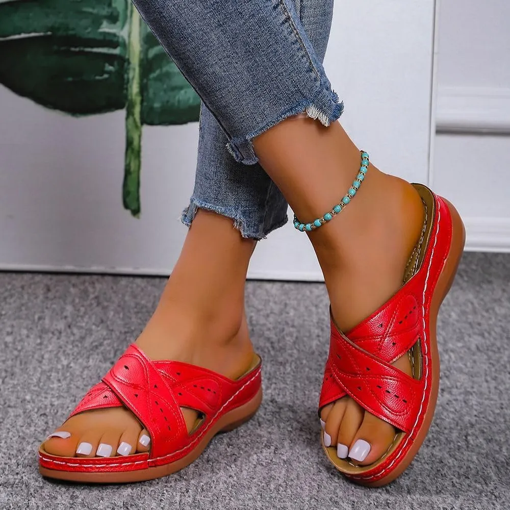 Ladmiple Sandals Women Wedge Slip On Arch Support Orthopedic Slides Slippers Comfortable Dressy Summer Orthotic Flip Flops