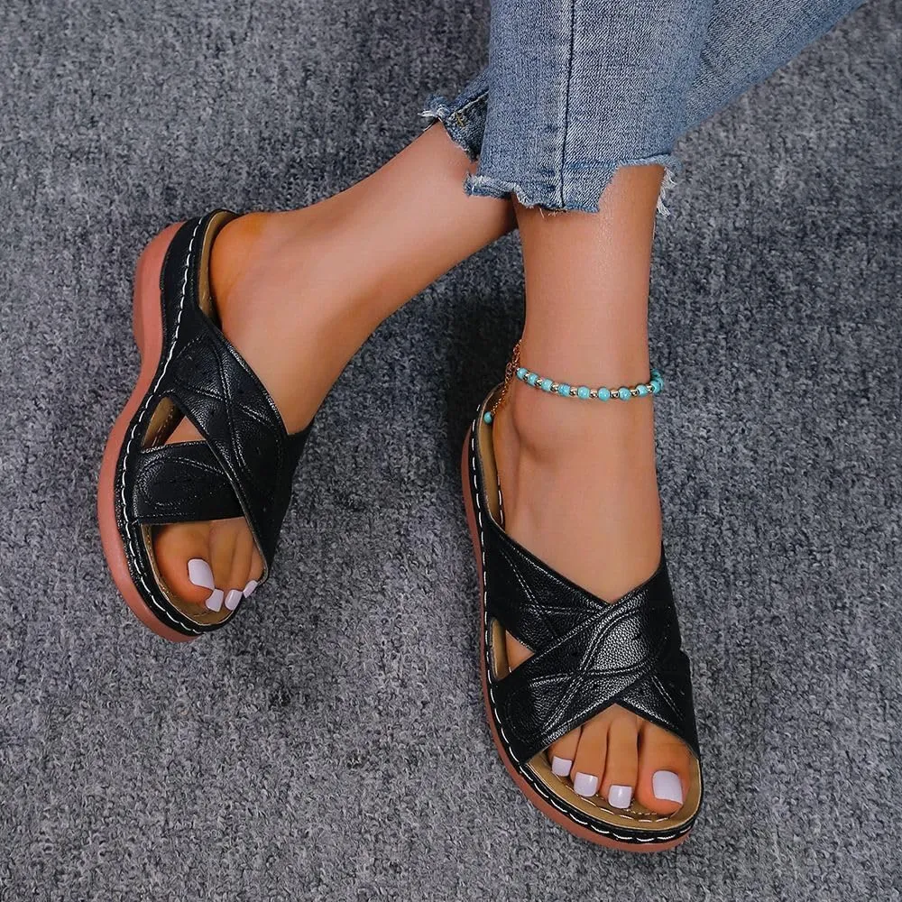 Ladmiple Sandals Women Wedge Slip On Arch Support Orthopedic Slides Slippers Comfortable Dressy Summer Orthotic Flip Flops