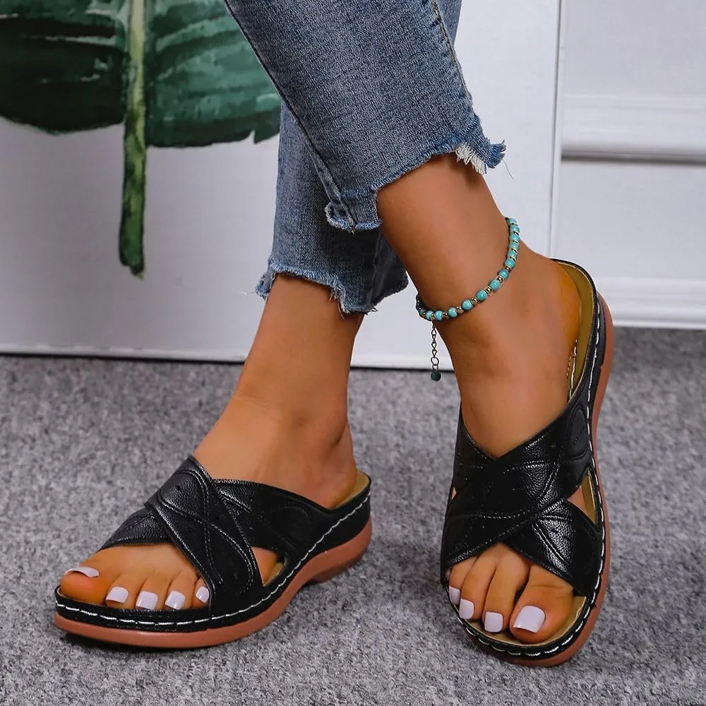 Ladmiple Sandals Women Wedge Slip On Arch Support Orthopedic Slides Slippers Comfortable Dressy Summer Orthotic Flip Flops