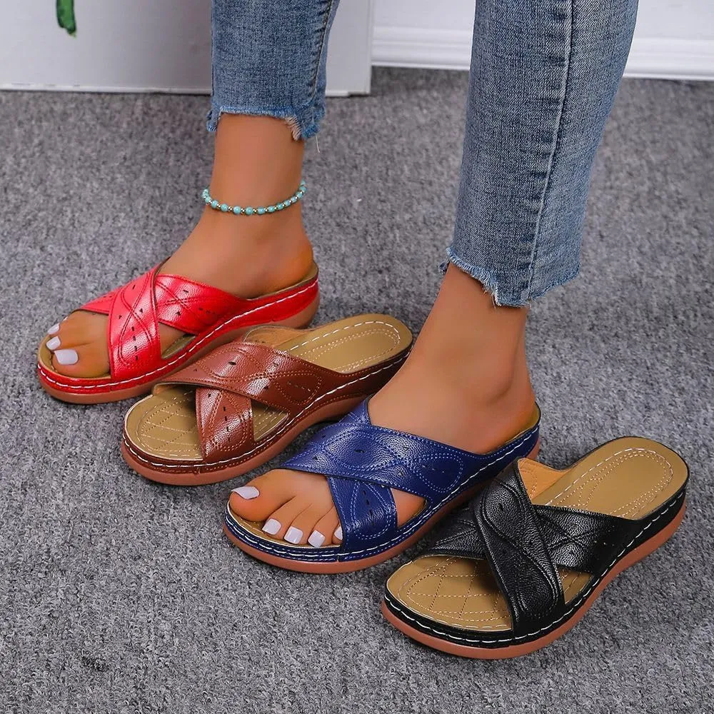 Ladmiple Sandals Women Wedge Slip On Arch Support Orthopedic Slides Slippers Comfortable Dressy Summer Orthotic Flip Flops