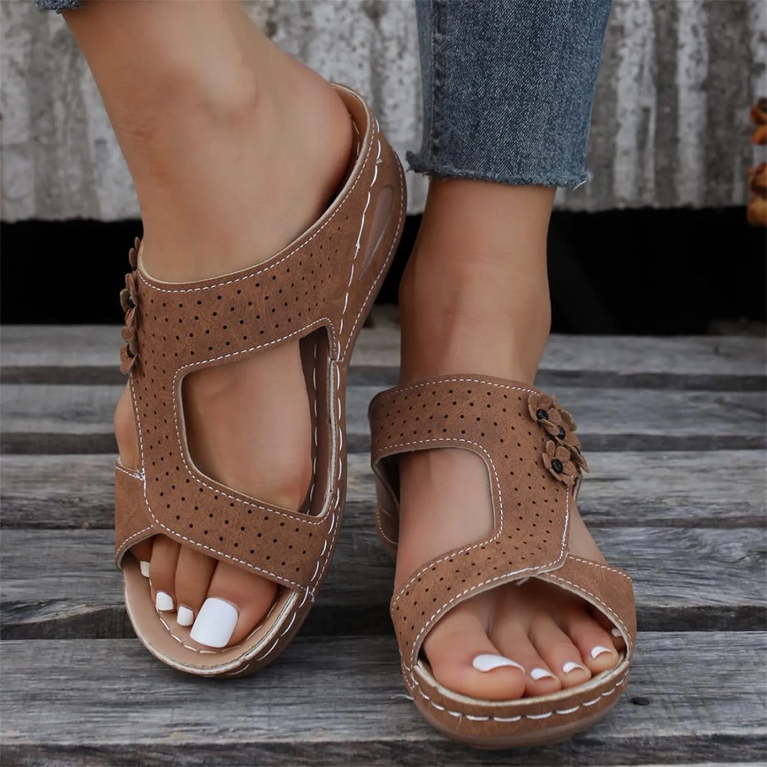 Ladmiple Sandals Women Wedge Slip On Orthopedic Sandals Arch Support Flip Flops Summer Dressy Comfortable Orthotic Slides