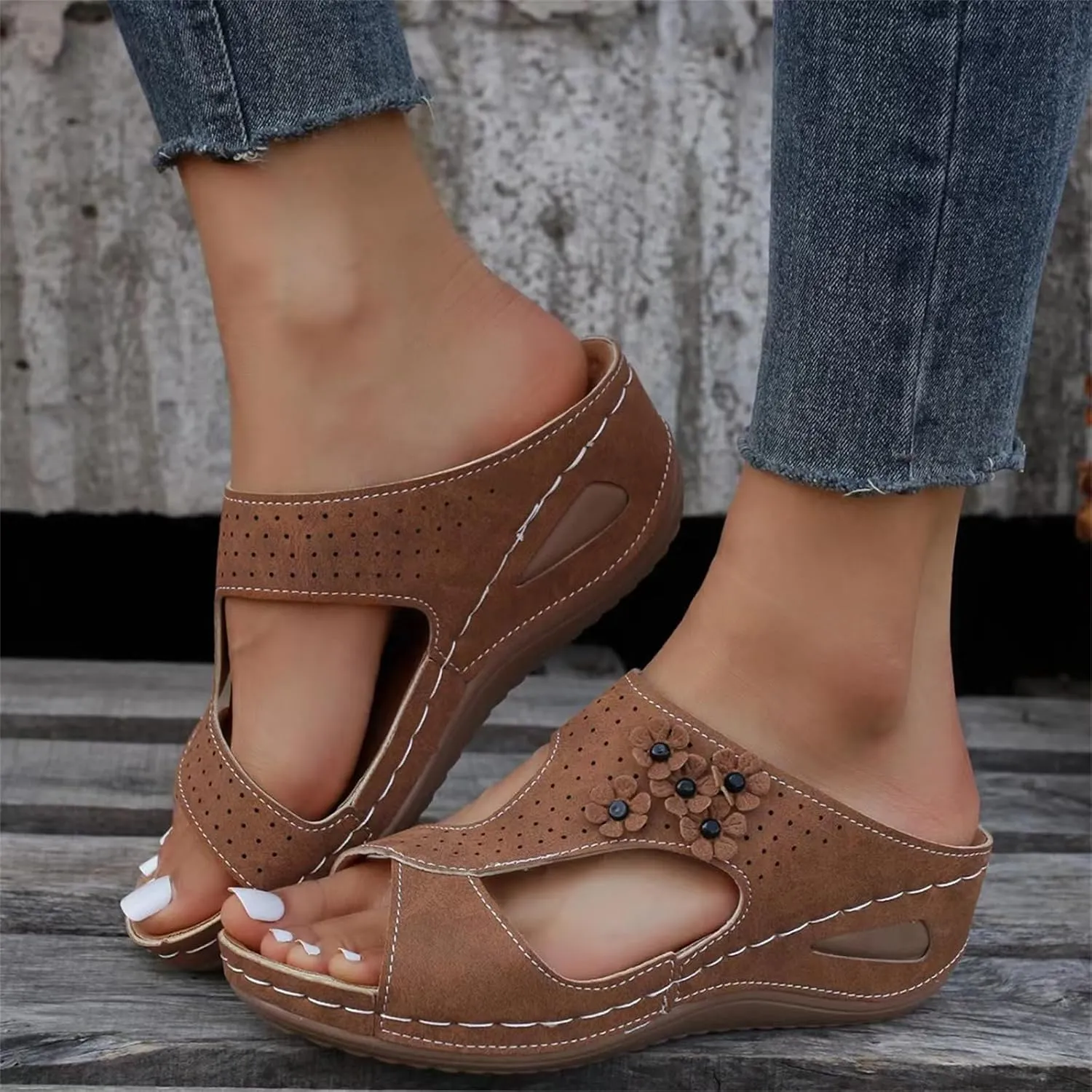 Ladmiple Sandals Women Wedge Slip On Orthopedic Sandals Arch Support Flip Flops Summer Dressy Comfortable Orthotic Slides