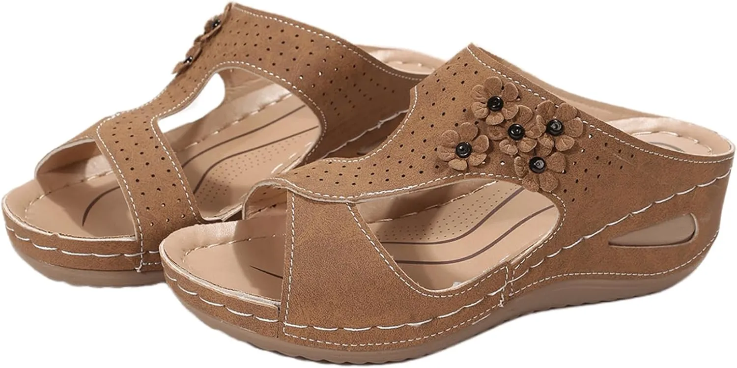 Ladmiple Sandals Women Wedge Slip On Orthopedic Sandals Arch Support Flip Flops Summer Dressy Comfortable Orthotic Slides