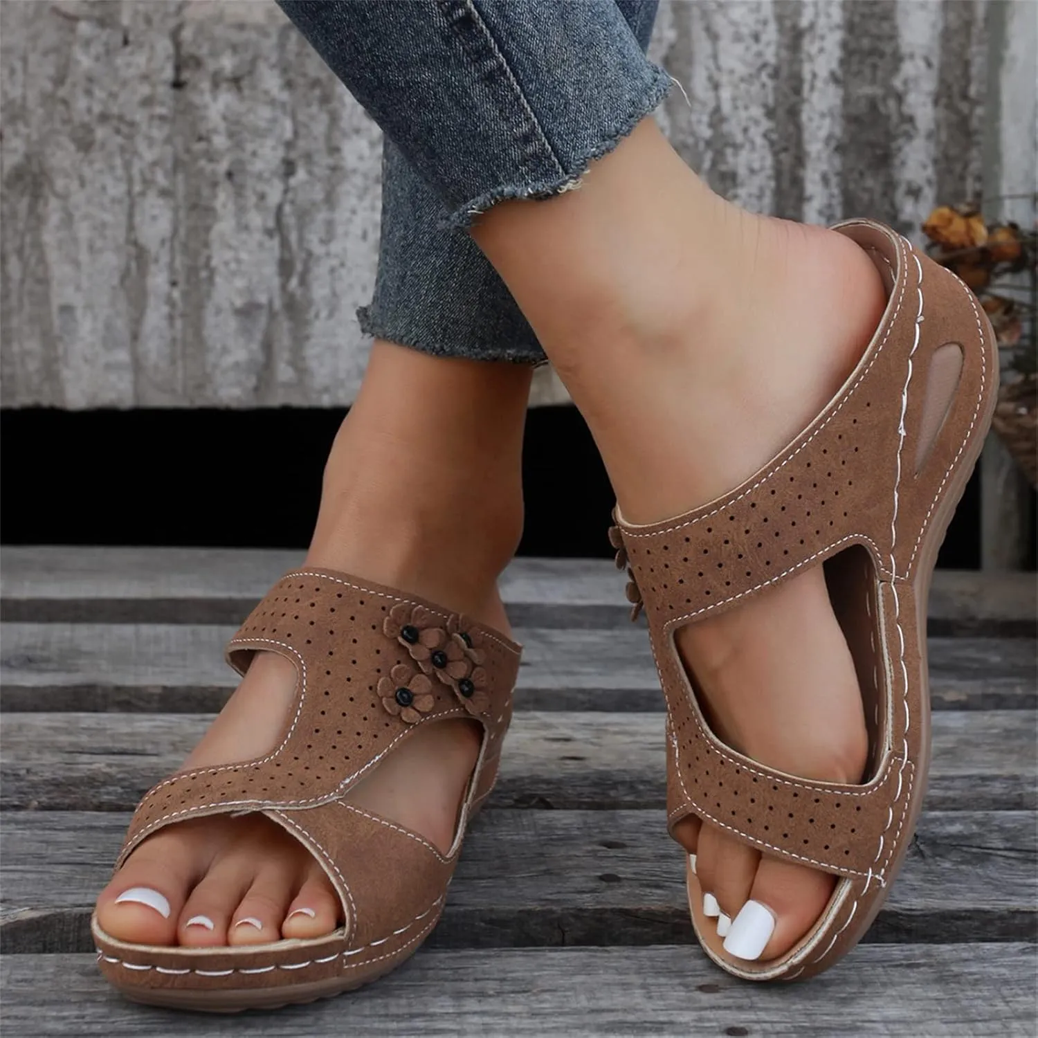 Ladmiple Sandals Women Wedge Slip On Orthopedic Sandals Arch Support Flip Flops Summer Dressy Comfortable Orthotic Slides