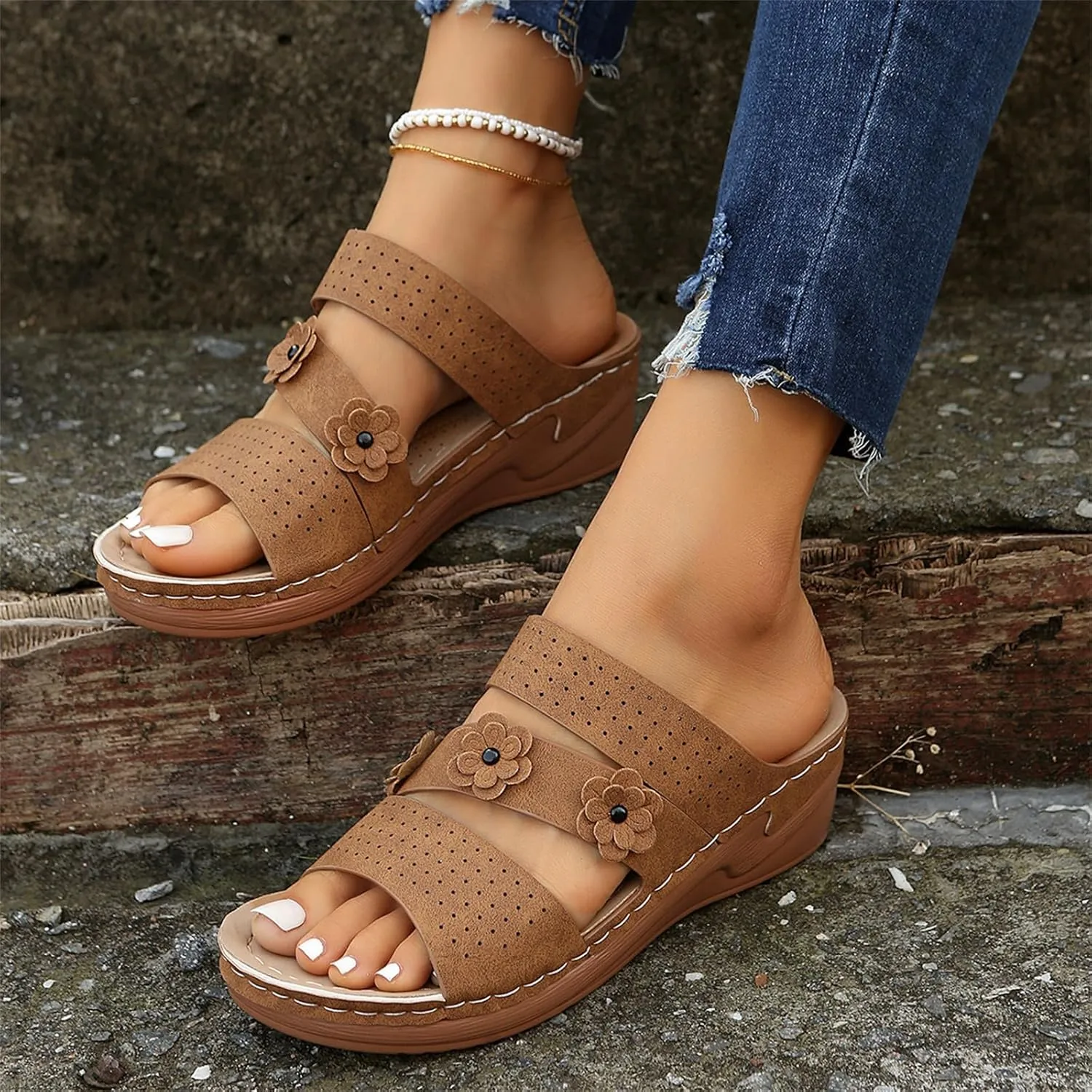 Ladmiple Womens Sandals Comfortable Arch Support Orthopedic Flip Flops Soft Dressy Summer Beach Shoes Orthotic Slides 2024