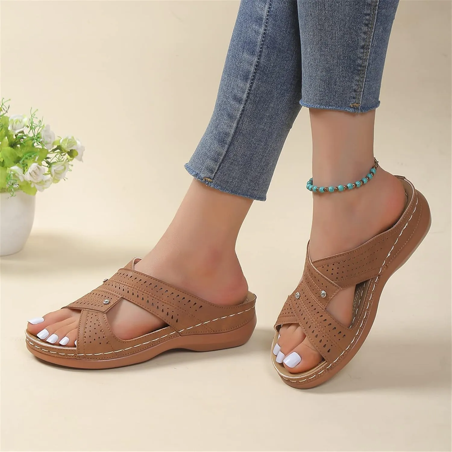Ladmiple Womens Sandals Comfortable Arch Support Orthotic Walking Slides Dressy Summer Open Toe Orthopedic Flip Flops 2024