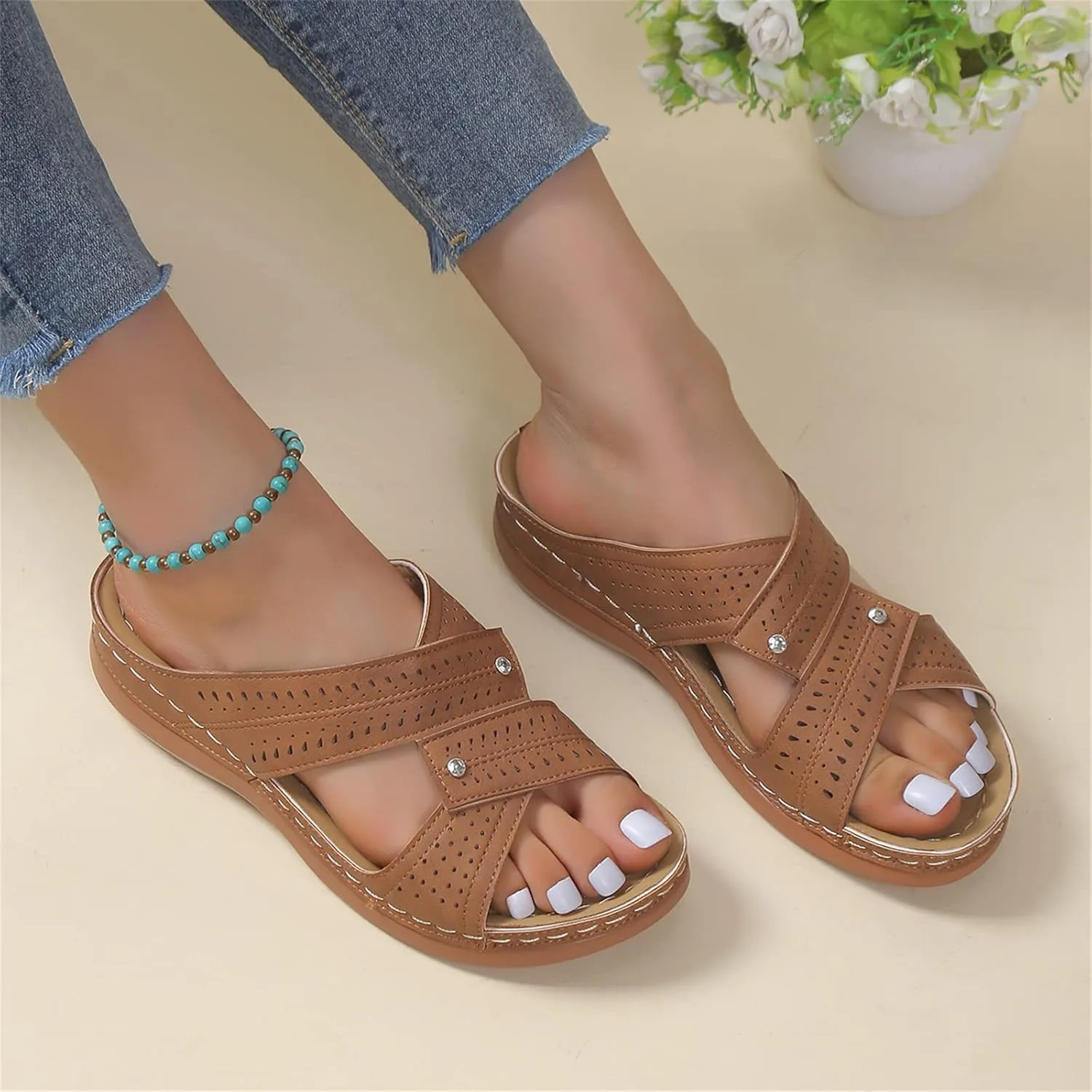 Ladmiple Womens Sandals Comfortable Arch Support Orthotic Walking Slides Dressy Summer Open Toe Orthopedic Flip Flops 2024