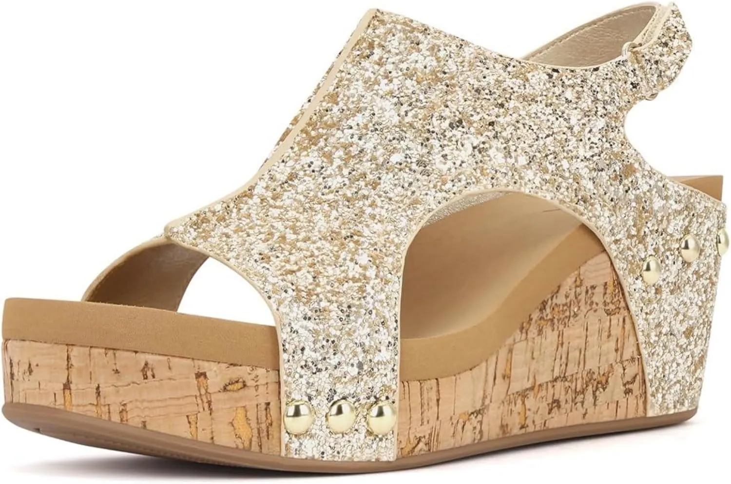 Ladmiple Womens Sandals Comfortable Dressy Wedge Heel Open Toe Platform Sandals Sparkly Rhinestone Glitter Summer Dress Shoes