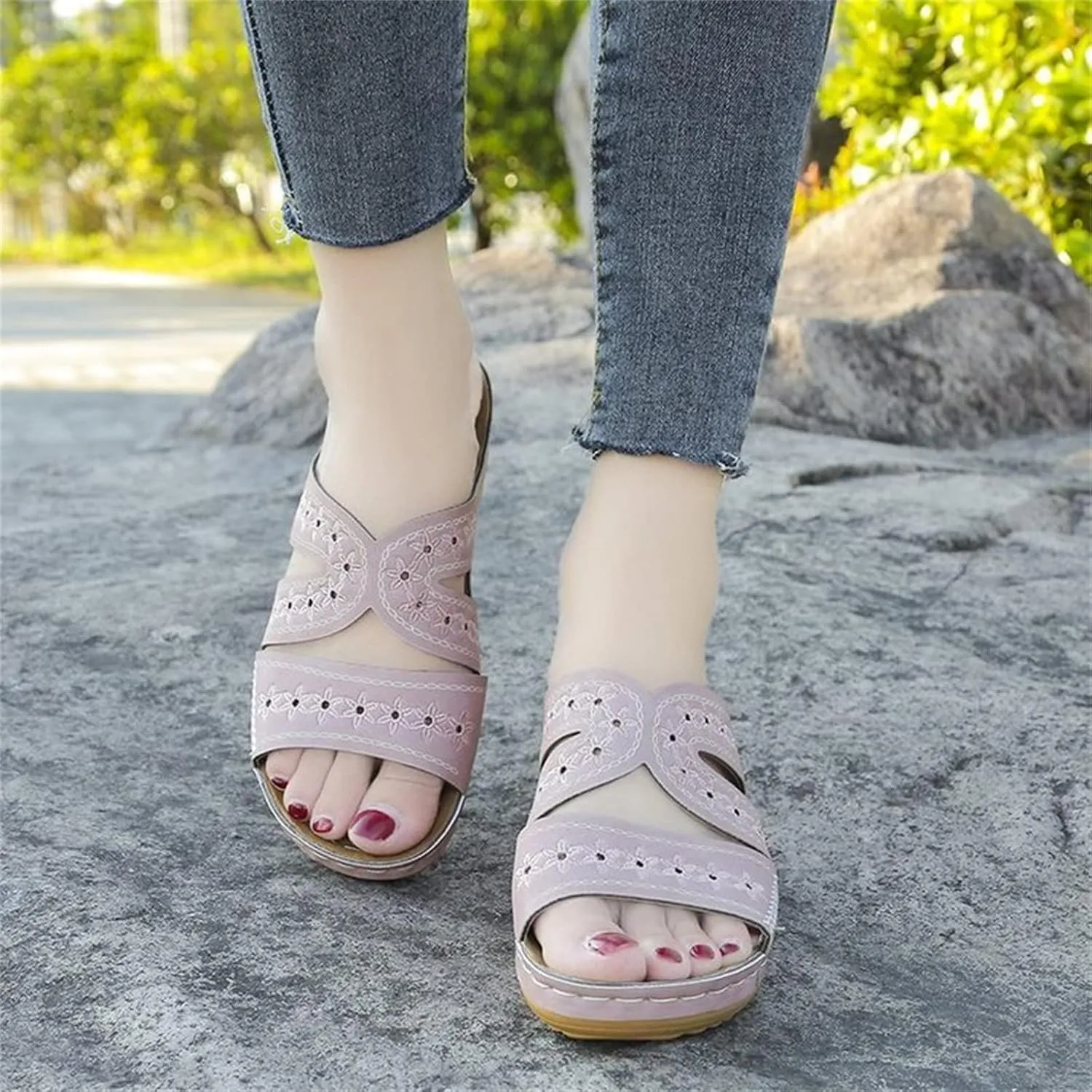 Ladmiple Womens Sandals Comfortable Slides Walking Orthopedic Slippers Dressy Summer Orthotic Flip Flops with Arch Support