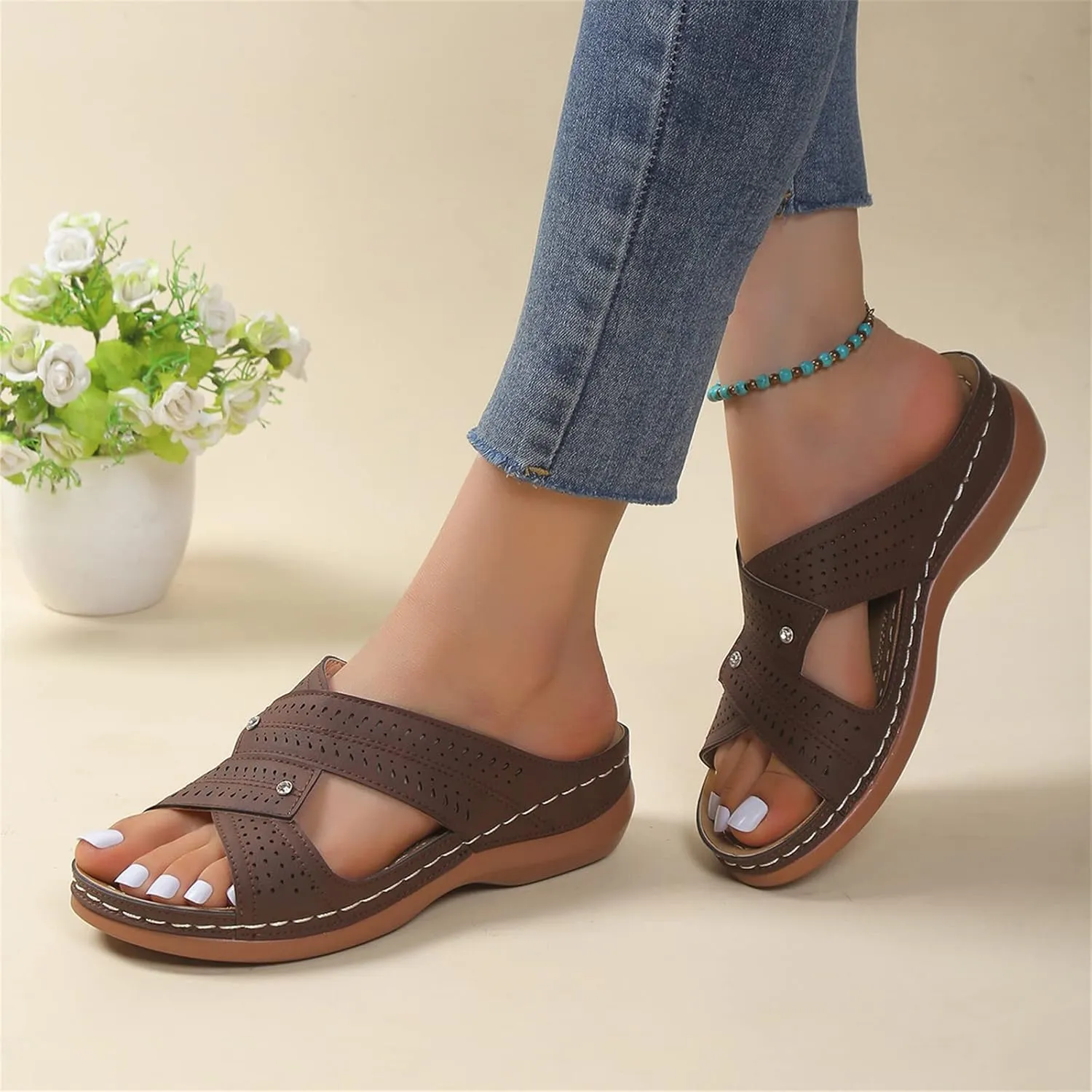 Ladmiple Womens Sandals Dressy Casual Comfortable Orthopedic Arch Support Flip Flops Summer Orthotic Slides Walking Shoes