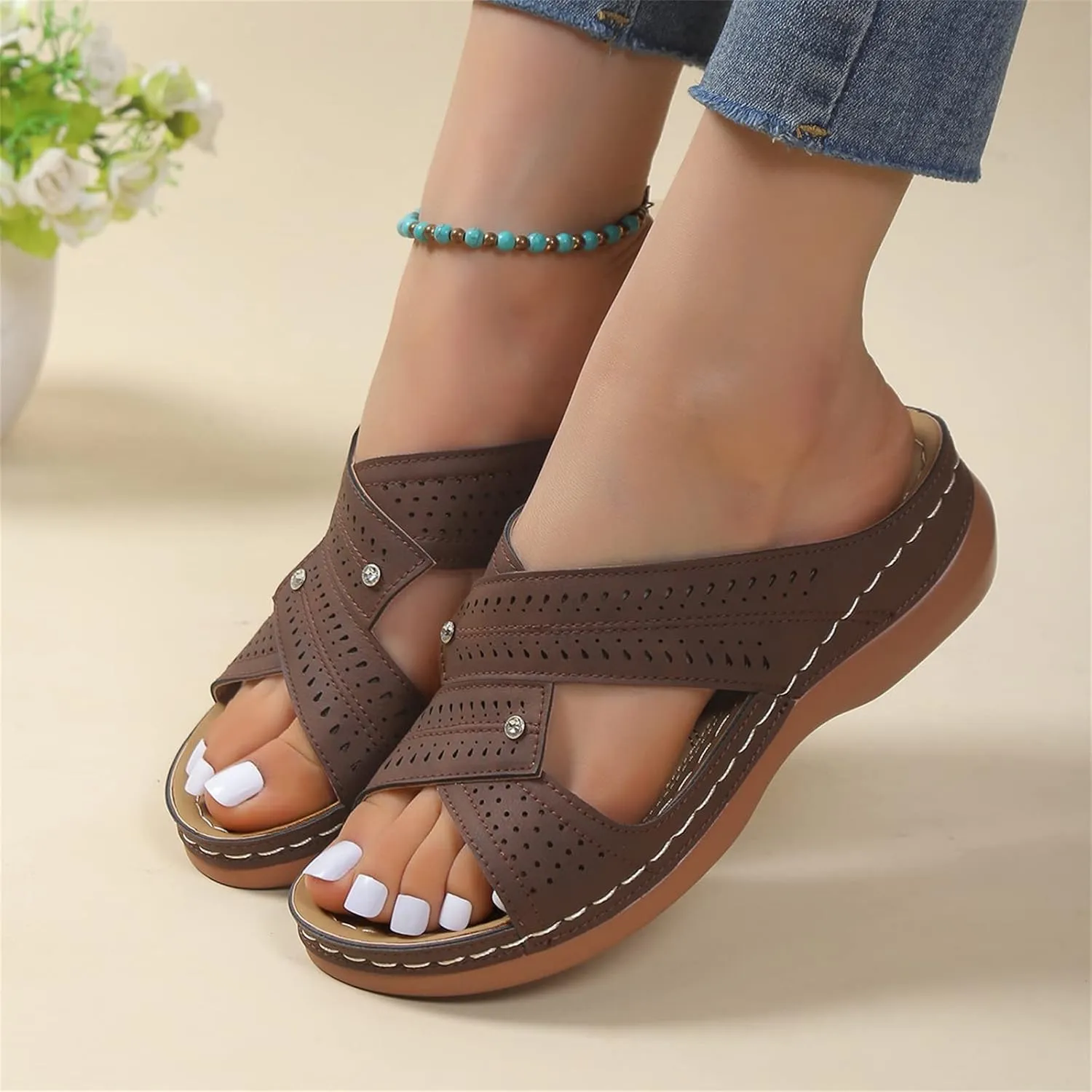 Ladmiple Womens Sandals Dressy Casual Comfortable Orthopedic Arch Support Flip Flops Summer Orthotic Slides Walking Shoes
