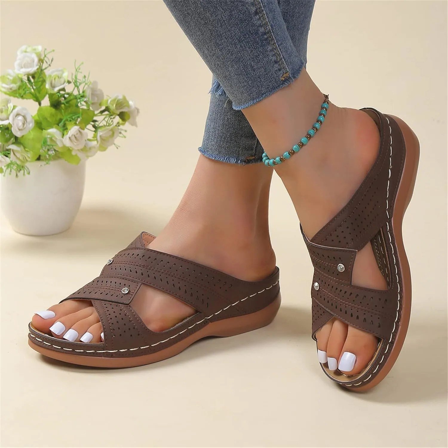 Ladmiple Womens Sandals Dressy Casual Comfortable Orthopedic Arch Support Flip Flops Summer Orthotic Slides Walking Shoes