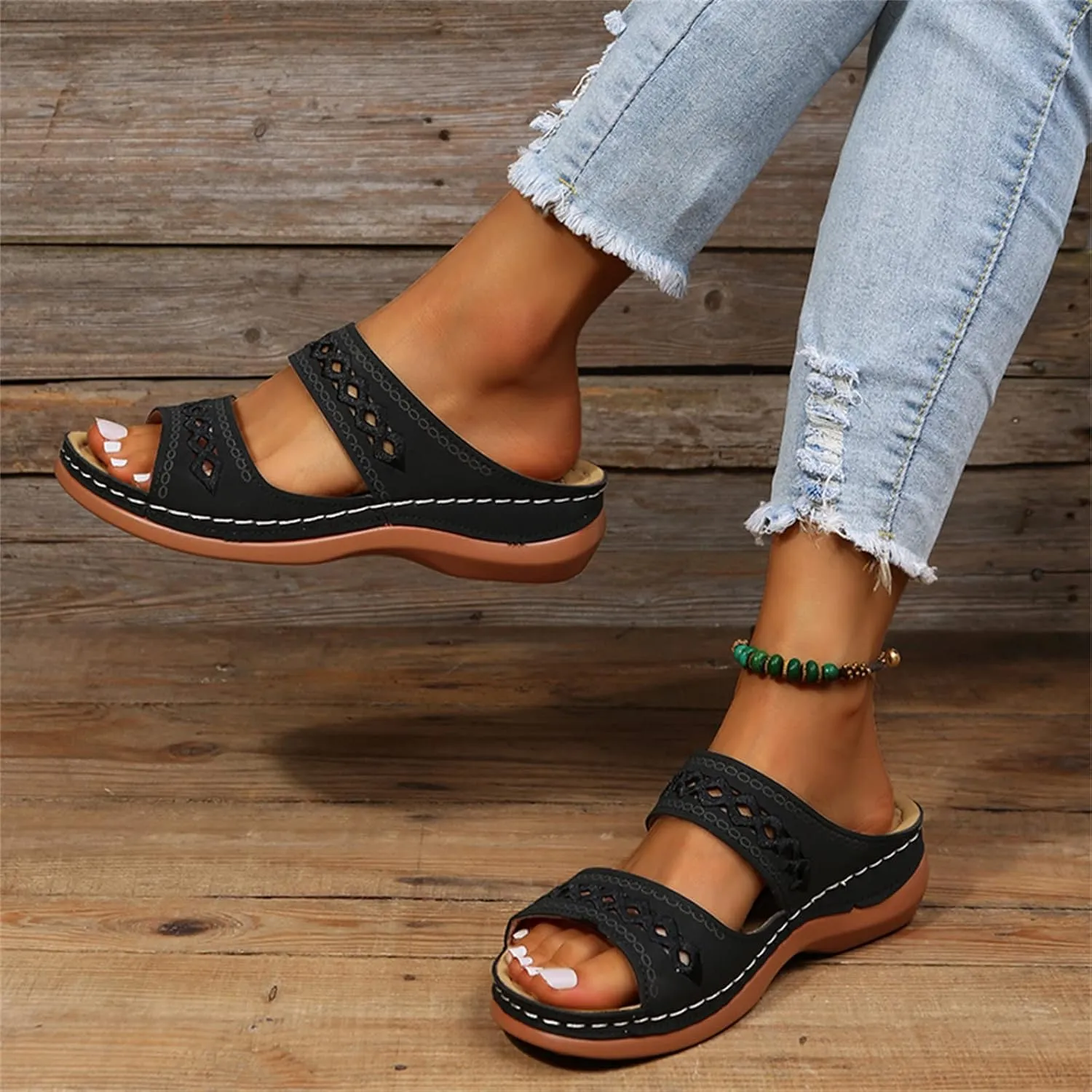 Ladmiple Womens Sandals Dressy Casual Comfortable Orthotic Slides Orthopedic Summer Walking Flip Flops with Arch Support