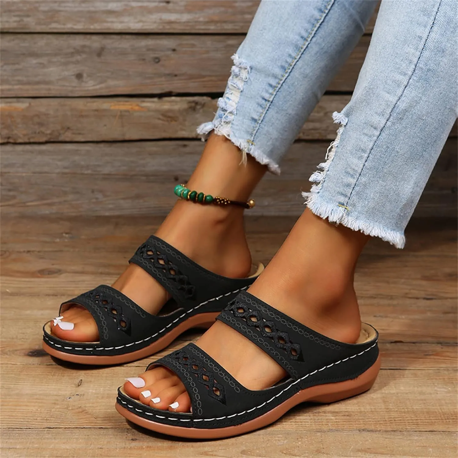 Ladmiple Womens Sandals Dressy Casual Comfortable Orthotic Slides Orthopedic Summer Walking Flip Flops with Arch Support