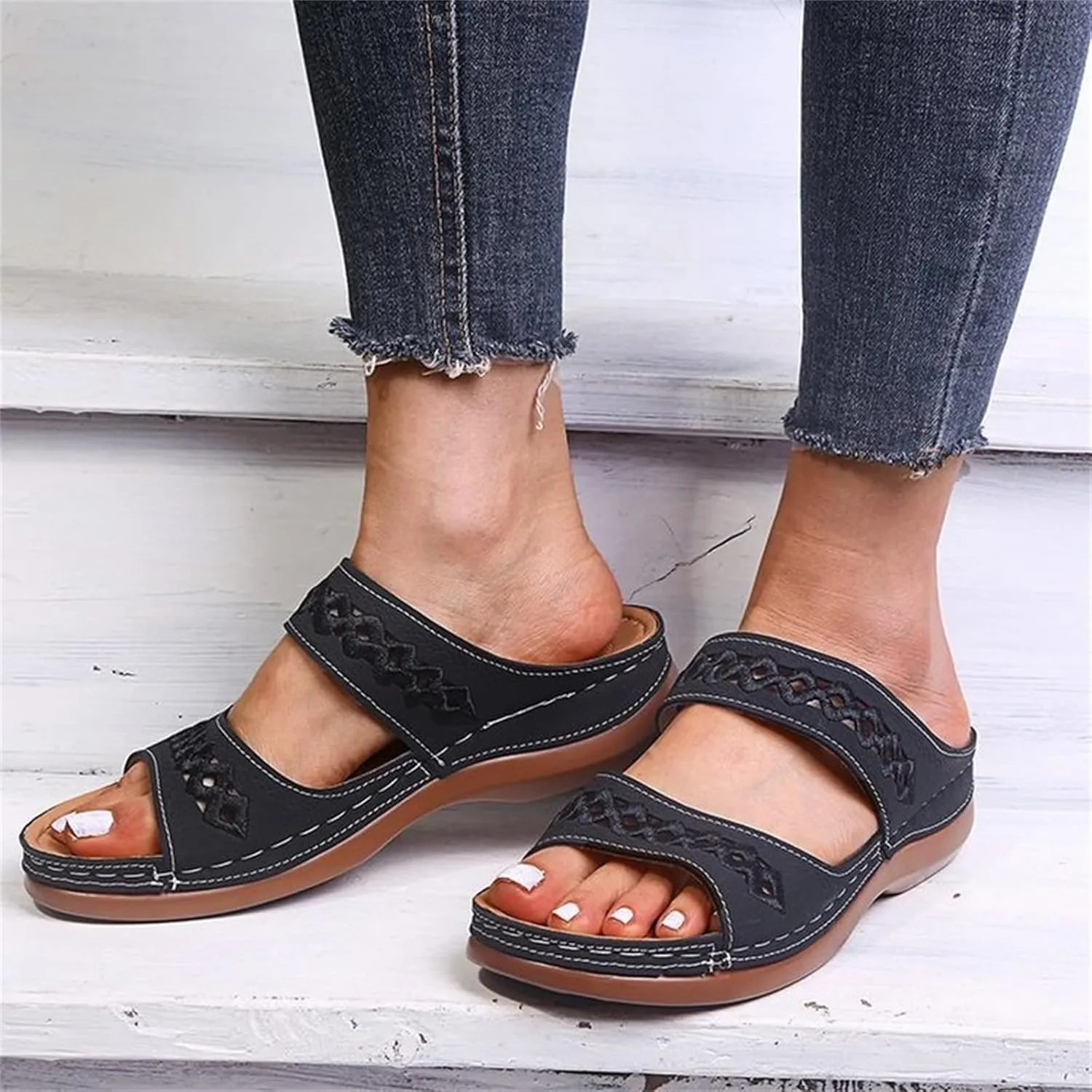 Ladmiple Womens Sandals Dressy Casual Comfortable Orthotic Slides Orthopedic Summer Walking Flip Flops with Arch Support