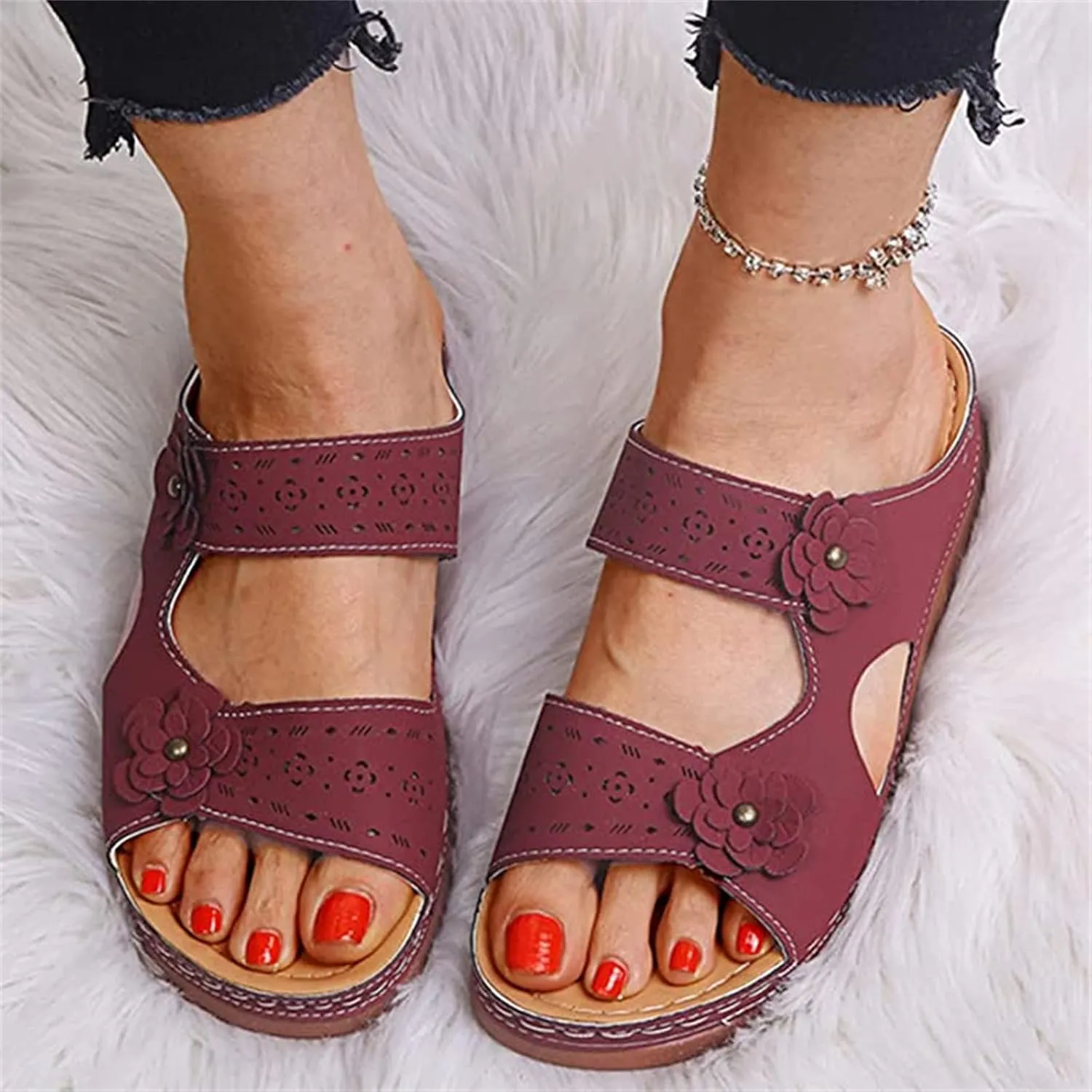 Ladmiple Womens Sandals Dressy Flat Arch Support Comfortable Orthopedic Slides Casual Summer Slip On Orthotic Flip Flops