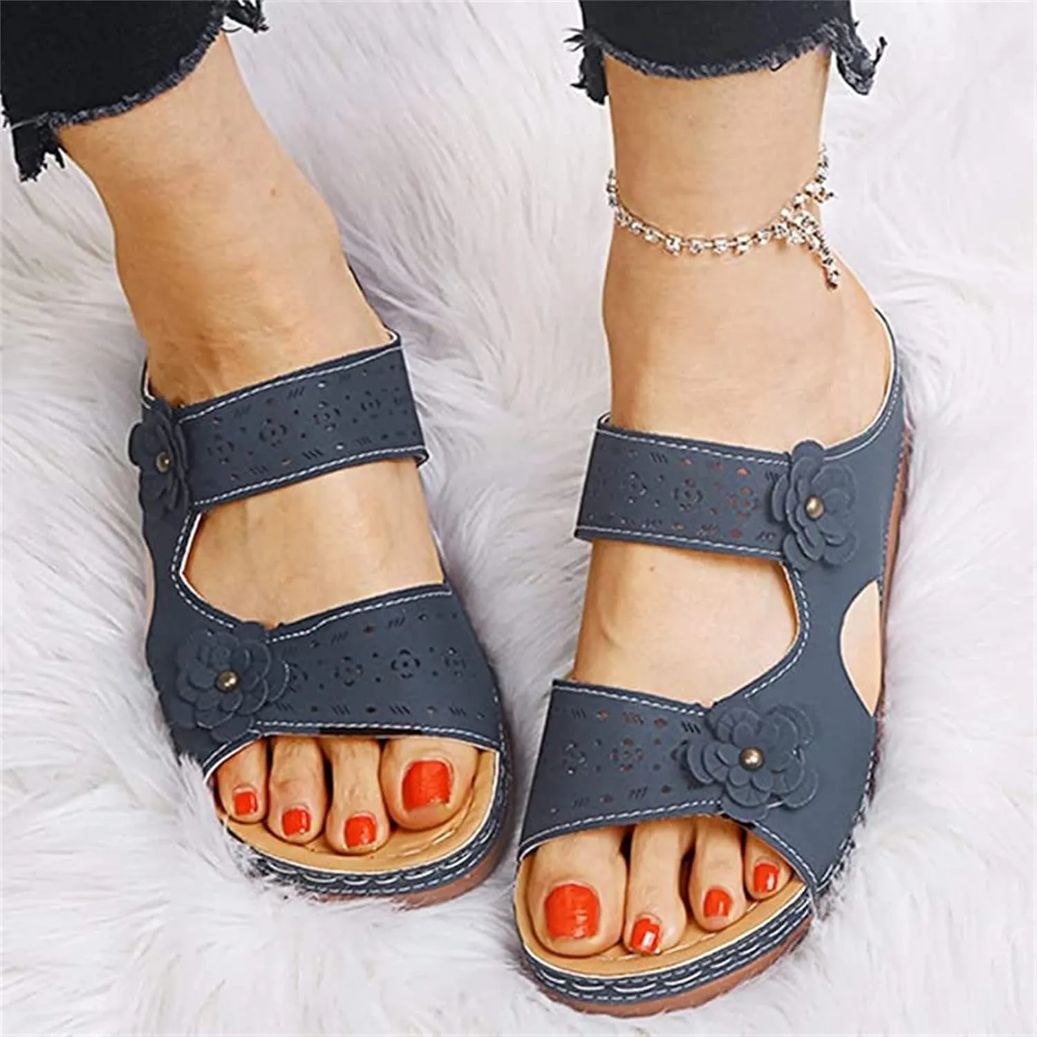 Ladmiple Womens Sandals Dressy Flat Arch Support Comfortable Orthopedic Slides Casual Summer Slip On Orthotic Flip Flops