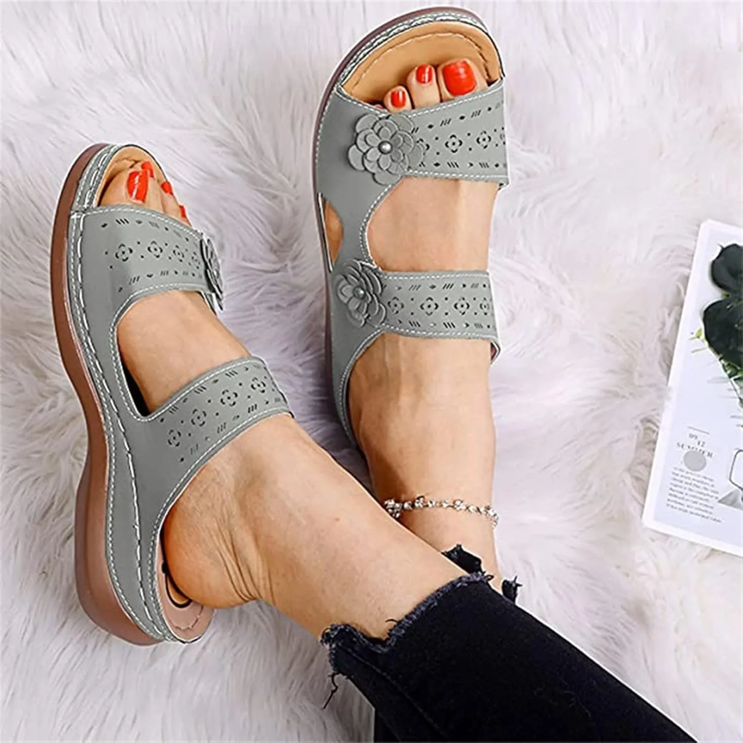 Ladmiple Womens Sandals Dressy Flat Arch Support Comfortable Orthopedic Slides Casual Summer Slip On Orthotic Flip Flops