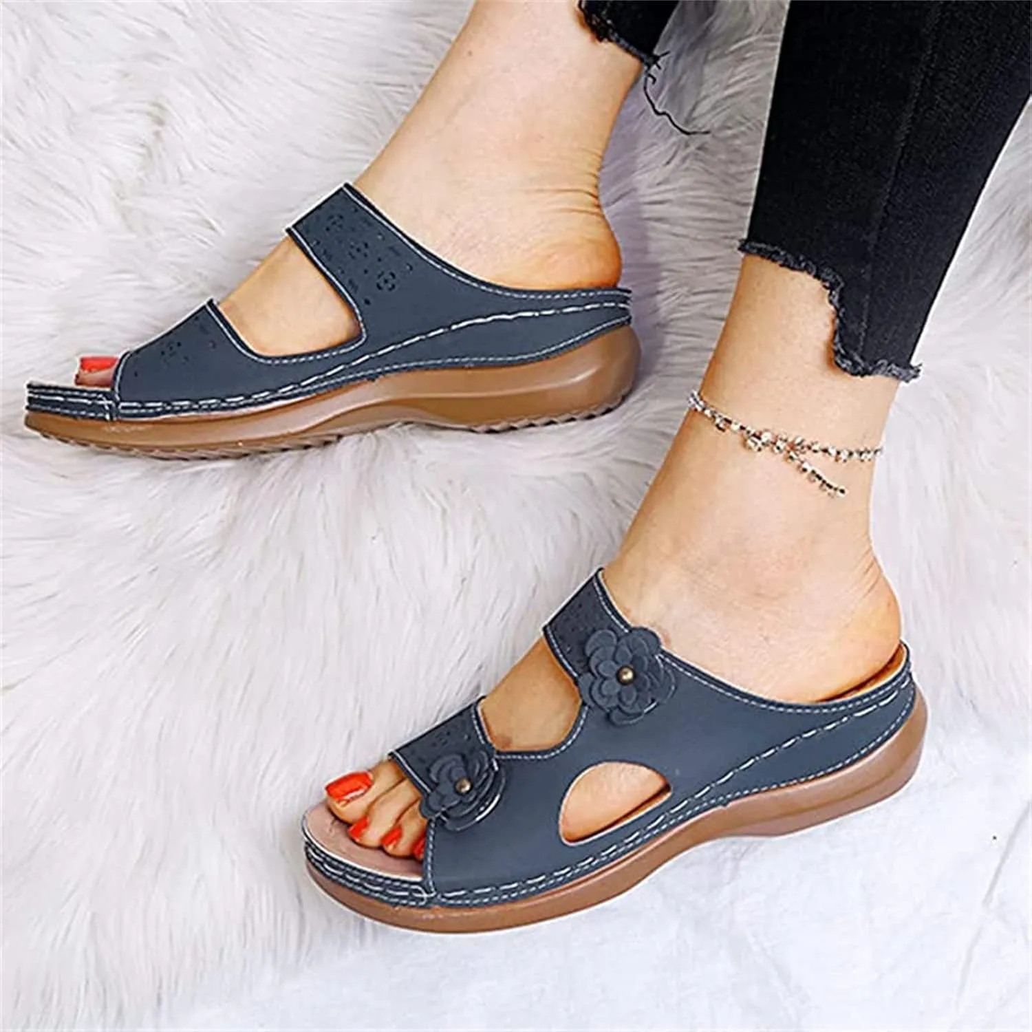Ladmiple Womens Sandals Dressy Flat Arch Support Comfortable Orthopedic Slides Casual Summer Slip On Orthotic Flip Flops
