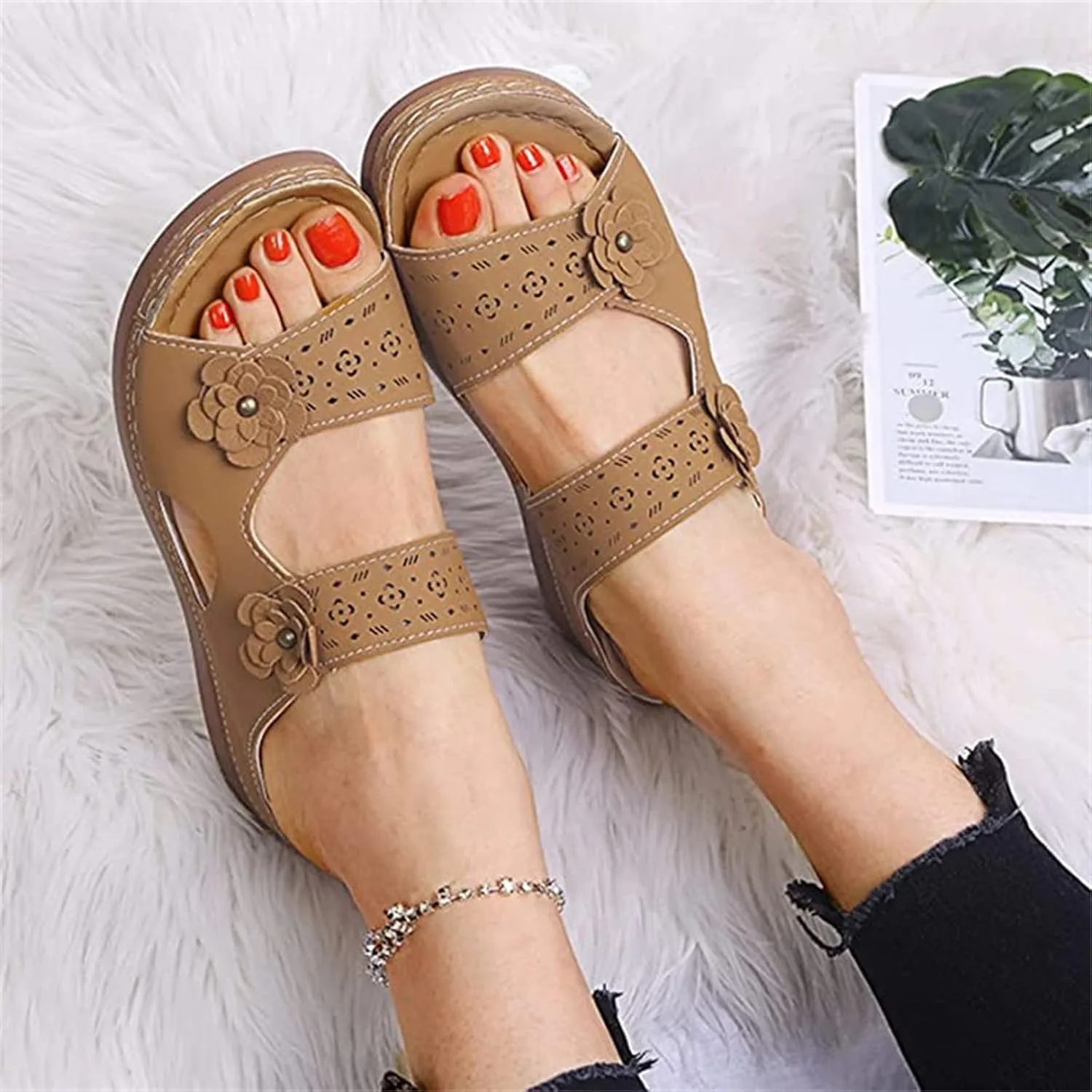 Ladmiple Womens Sandals Dressy Flat Arch Support Comfortable Orthopedic Slides Casual Summer Slip On Orthotic Flip Flops