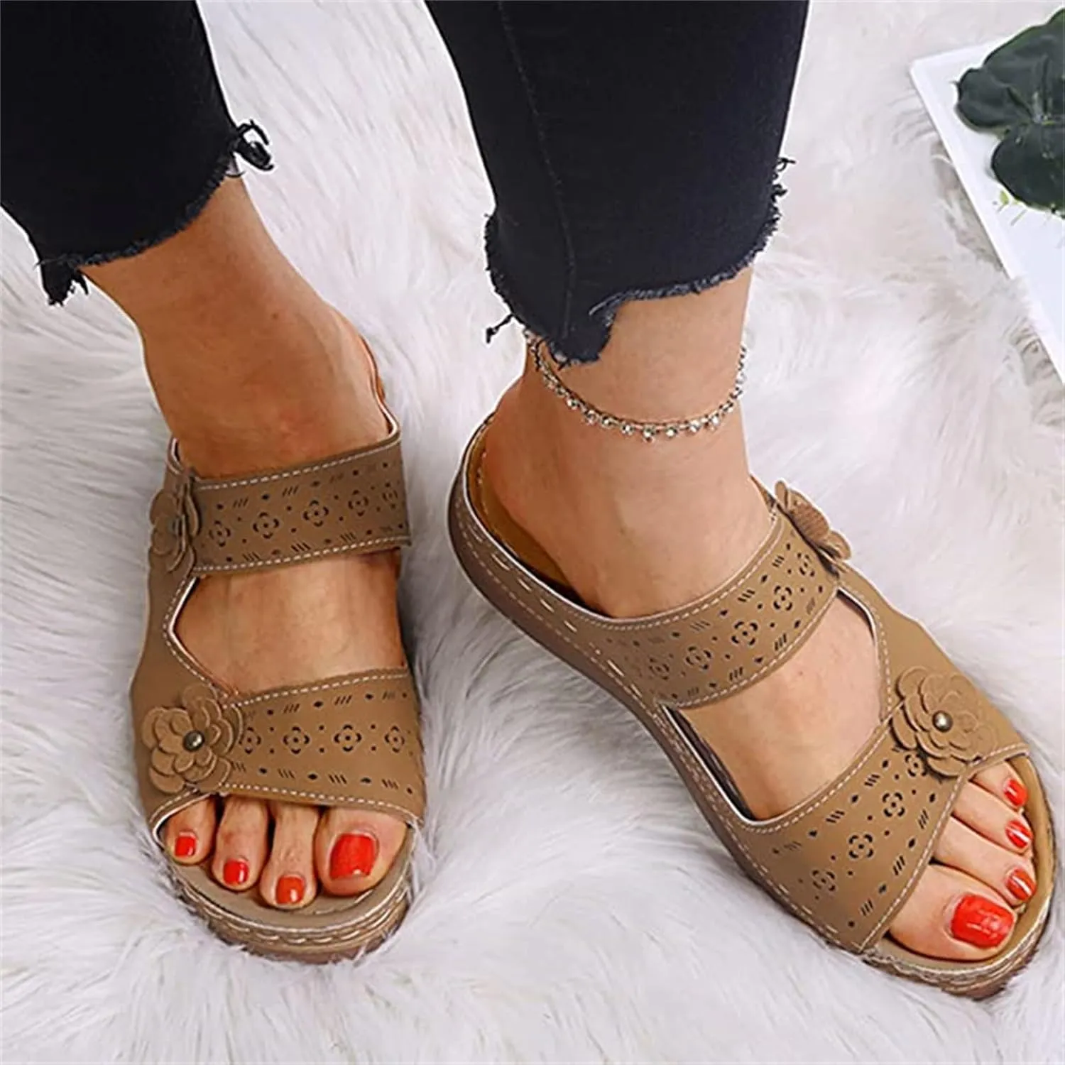 Ladmiple Womens Sandals Dressy Flat Arch Support Comfortable Orthopedic Slides Casual Summer Slip On Orthotic Flip Flops