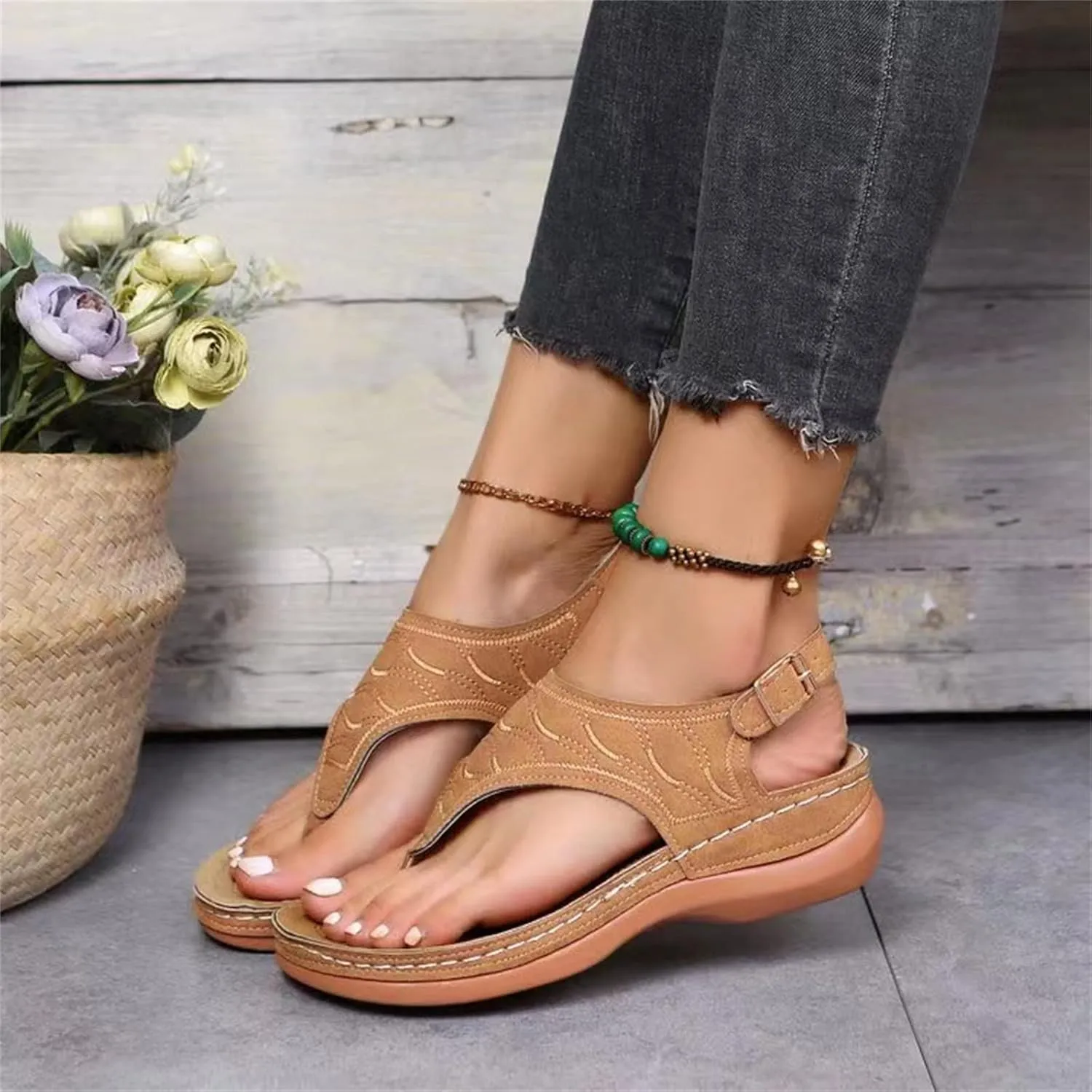 Ladmiple Women's Sandals Flip Flops Arch Support Soft Summer Beach Shoes Dressy Comfortable Orthotic Orthopedic Slides 2024