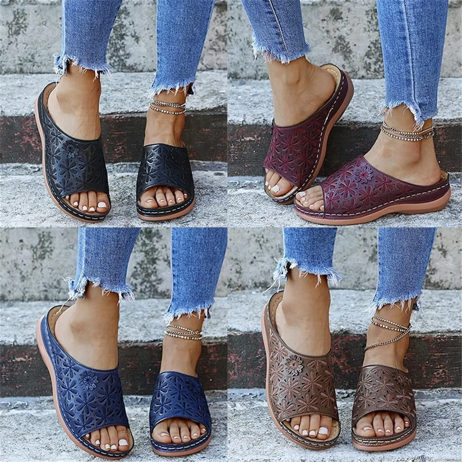Ladmiple Womens Sandals With Arch Support Plantar Fasciitis Comfort Orthotic Slides Dressy Summer Orthopedic Flip Flops