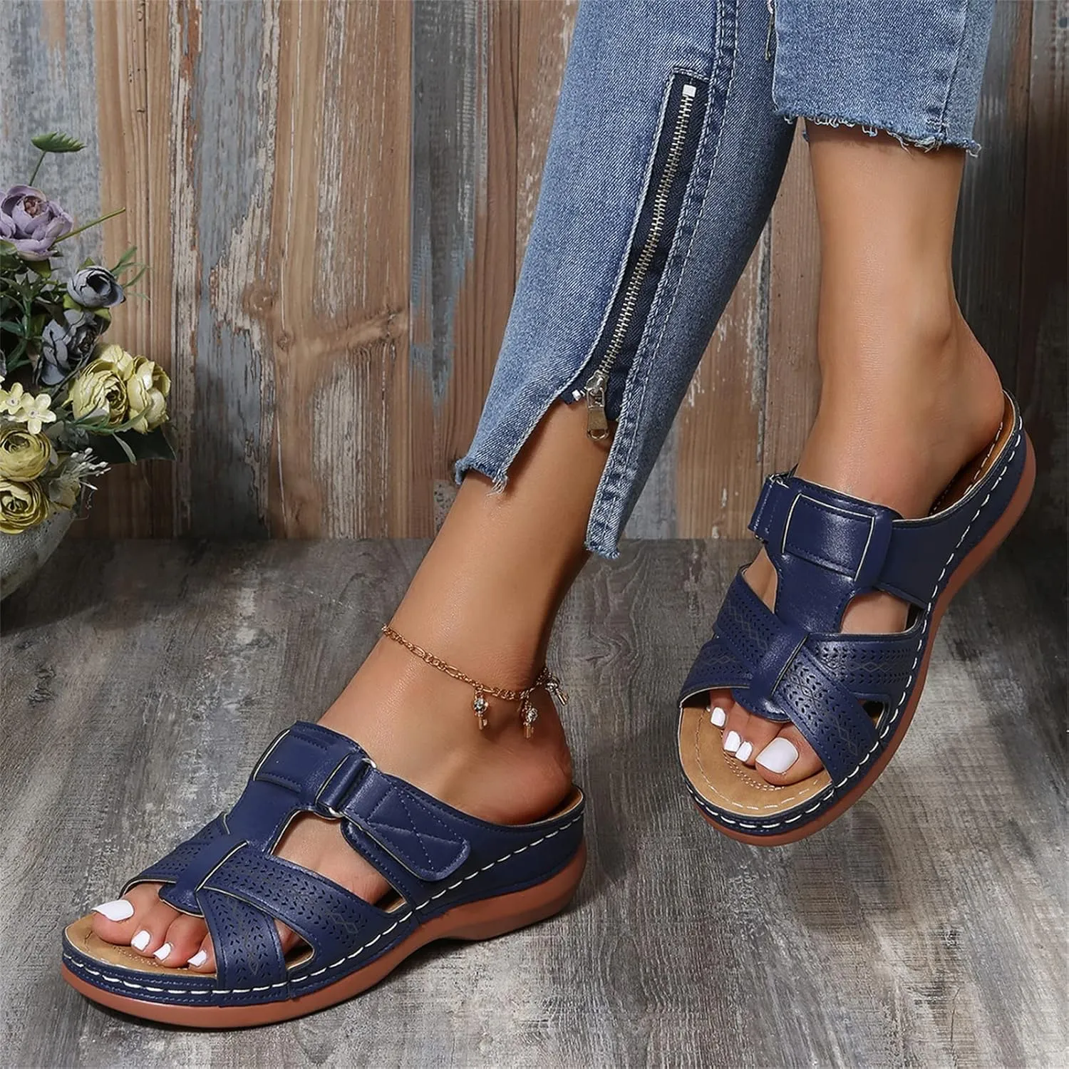 Ladmiple Womens Sandals With Arch Support Plantar Fasciitis Comfortable Orthotic Flip Flops Dressy Summer Orthopedic Slides