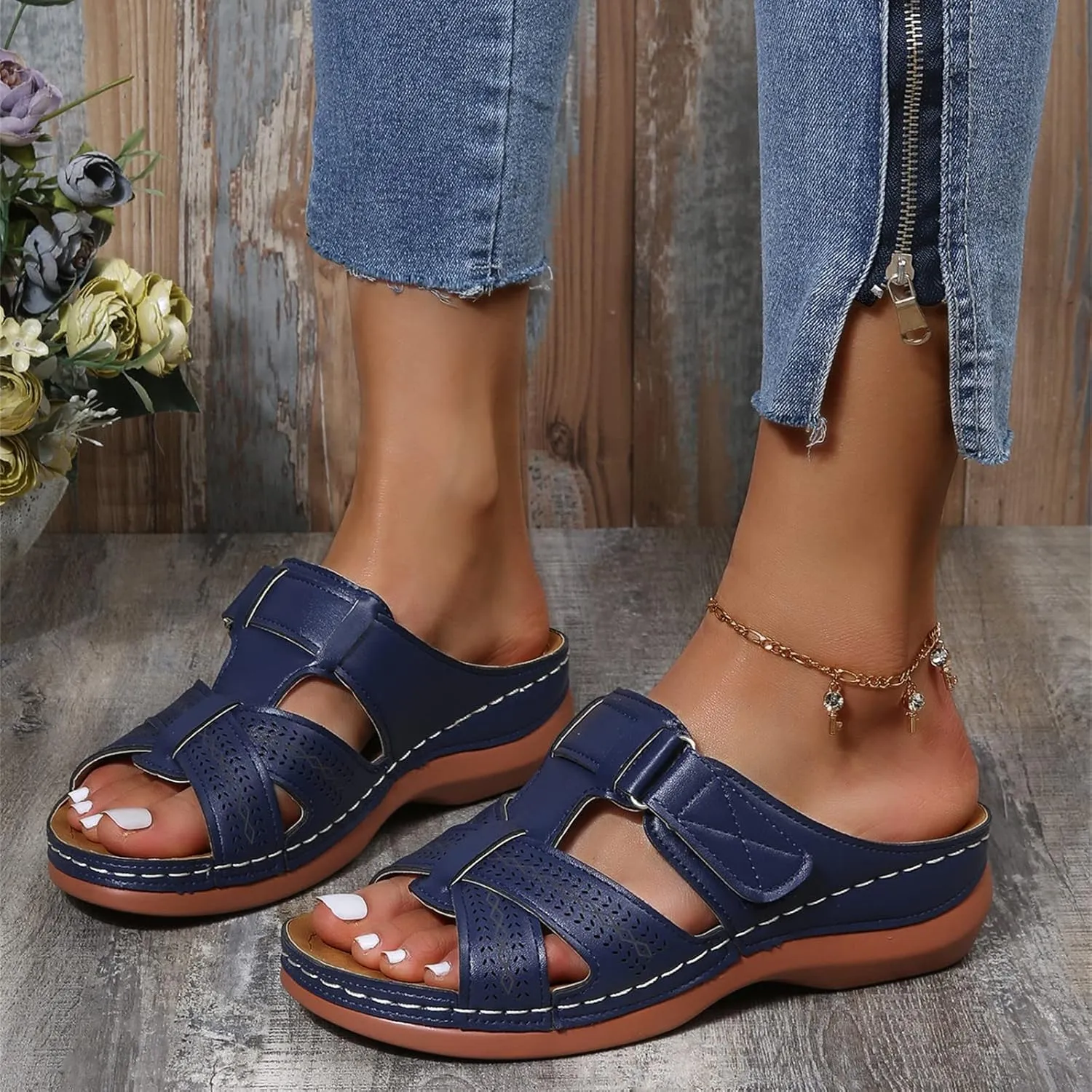 Ladmiple Womens Sandals With Arch Support Plantar Fasciitis Comfortable Orthotic Flip Flops Dressy Summer Orthopedic Slides