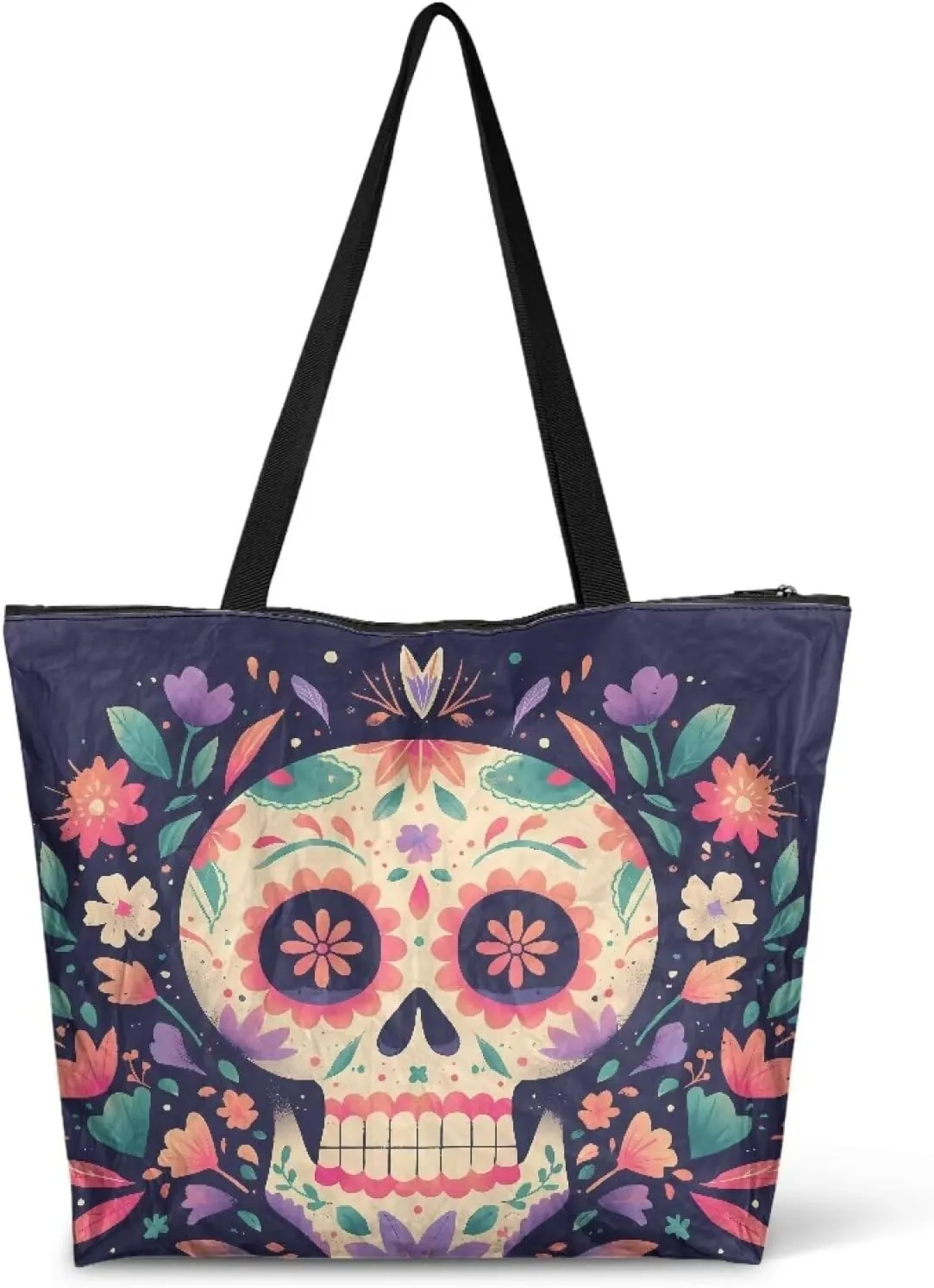 Large Zipper Tote Bag for Gym Work, Holiday Theme Recycle Paper Tote Bags with Handles Reusable Grocery Bag