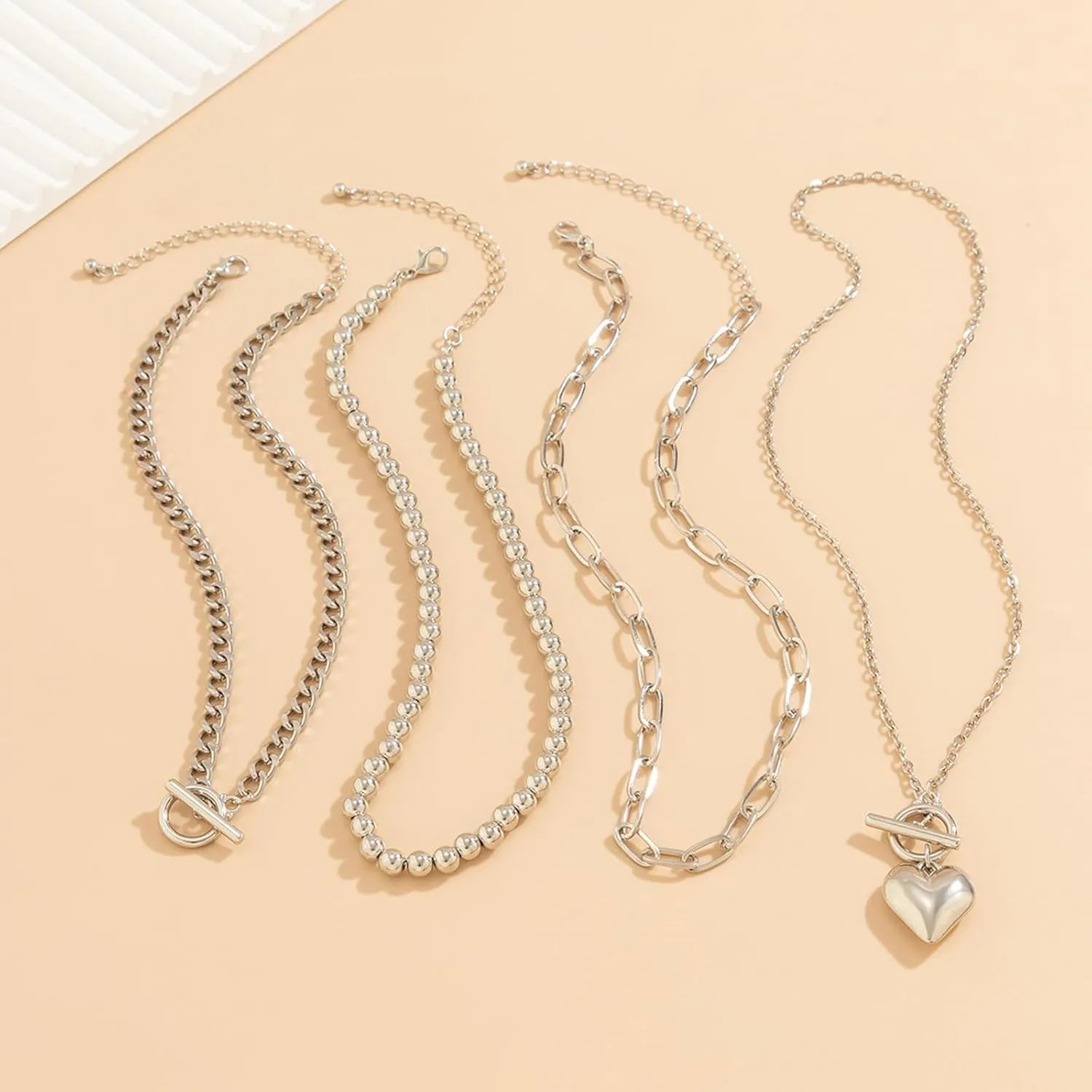 Layered Choker Necklace for Women Heart Pendant Stack Layered Cuban Paperclip Snake Chain Necklaces Trendy Retro Coin Dainty Pendant Gothic Black Necklaces Toggle Clasp Necklace for 4Pcs