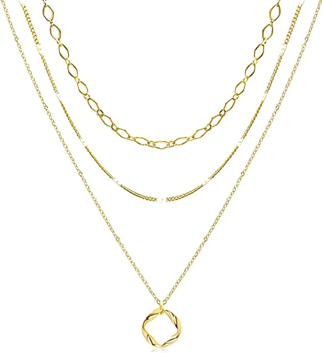 Layered Chunky Gold Necklaces Stack for Women Dainty Choker Necklace 14k Gold Cuban Paper Clip Chain Circle Cross Pendant Necklaces Trendy Jewelry Set Simple Jewelry Gift