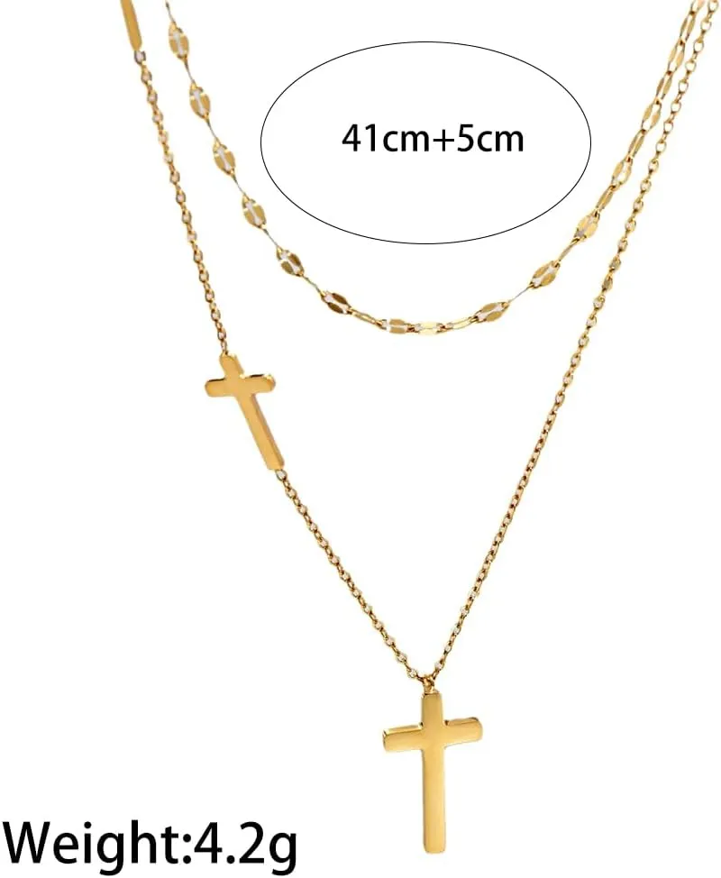 Layered Cross Necklaces for Women,Trendy Crucifix Pendant Choker Necklaces Stack Non Tarnish Necklace,Charm Christian Religious Jewelry Baptism Gifts