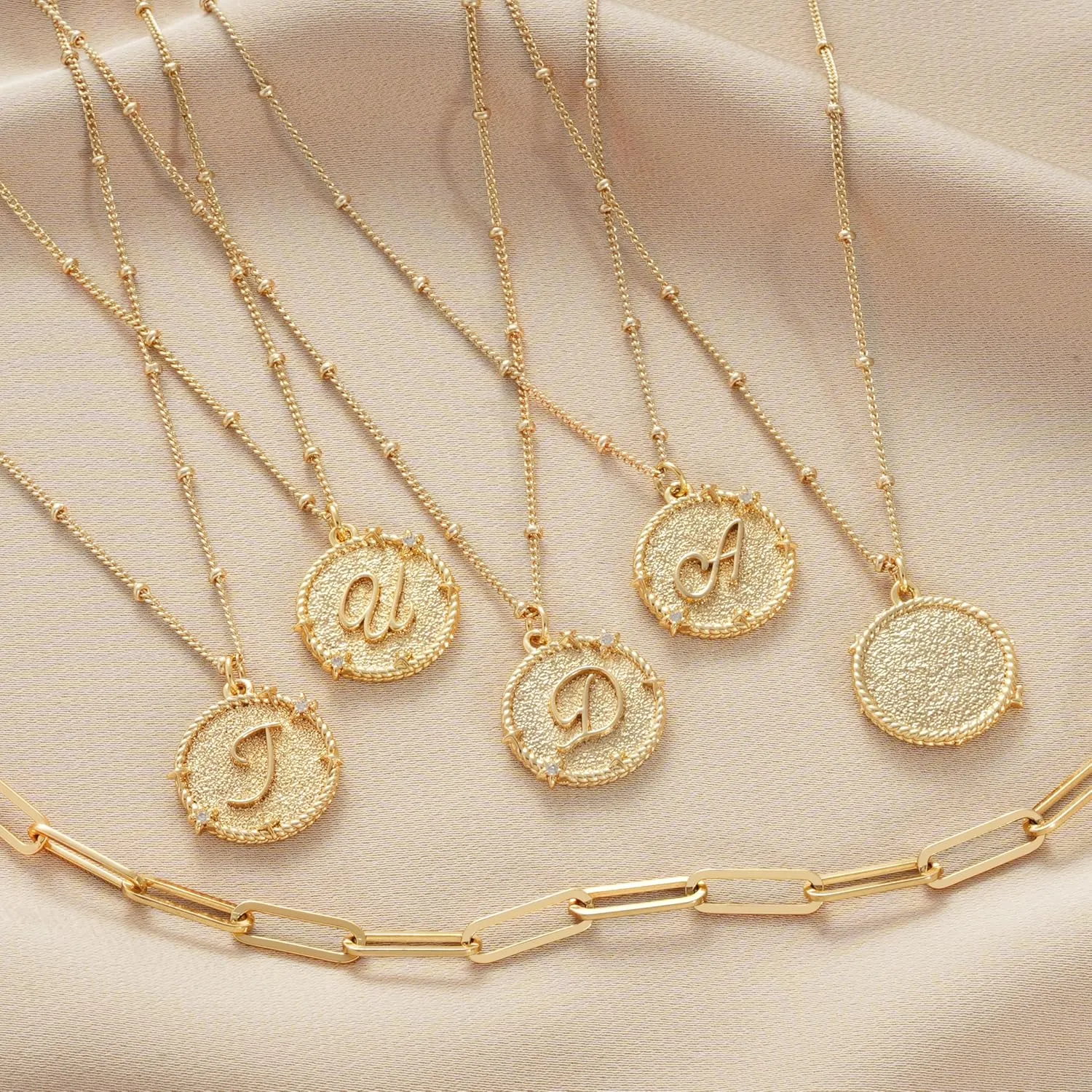 Layered Initail Necklaces for Women 14K Gold Plated Cubic Zirconia Layering Beaded Paperclip Chain Choker Necklace Dainty Pendant Letter A-Z Jewelry Letter