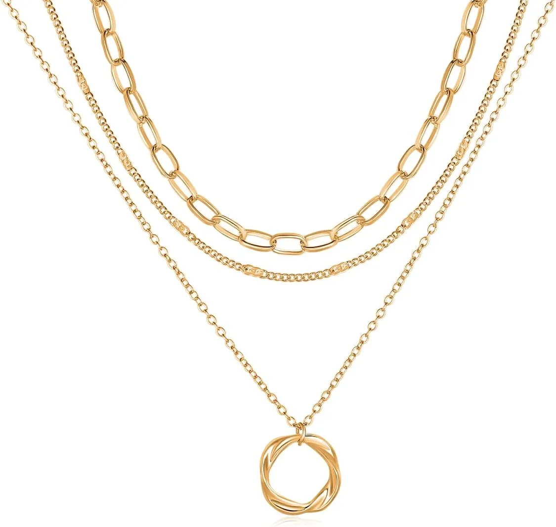 Layered Necklaces for Women Trendy 14K Gold Plated Sterling Silver Pendant Chain Necklace Charm Fashion Jewelry Set for Women Teen Girls