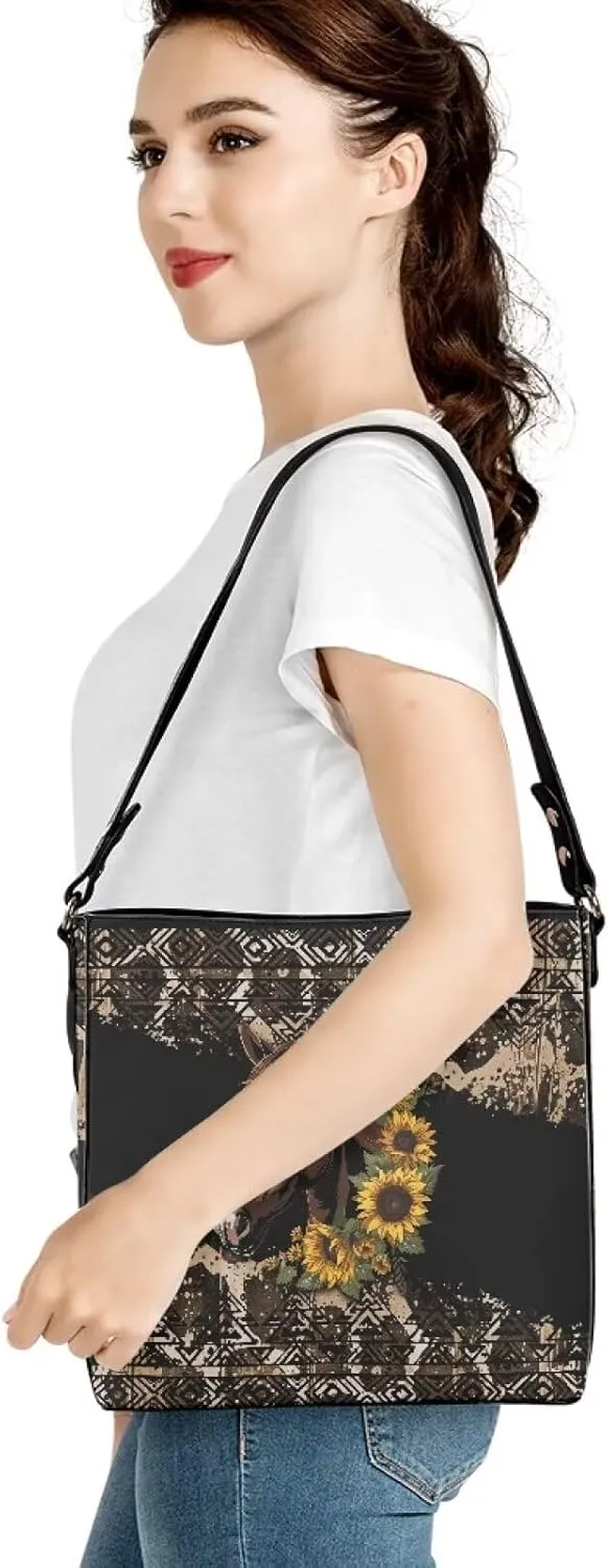 Leather Bucket Crossbody Bags for Women Boho Tote Handbags with Adjustable Strap and Compartment for Work Travel